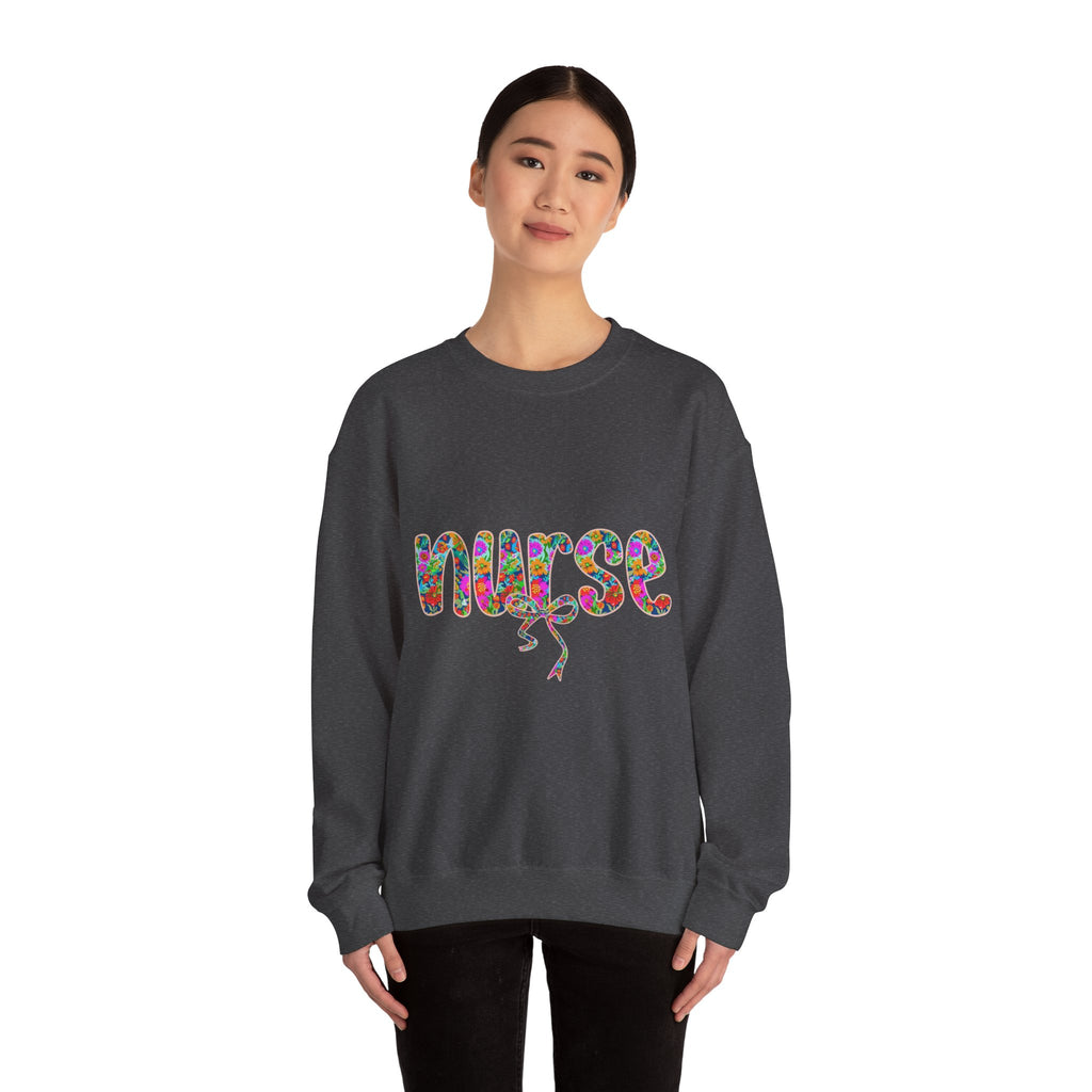 Nurse Floral Script Crewneck Sweatshirt — Colorful Nurse Appreciation Gift