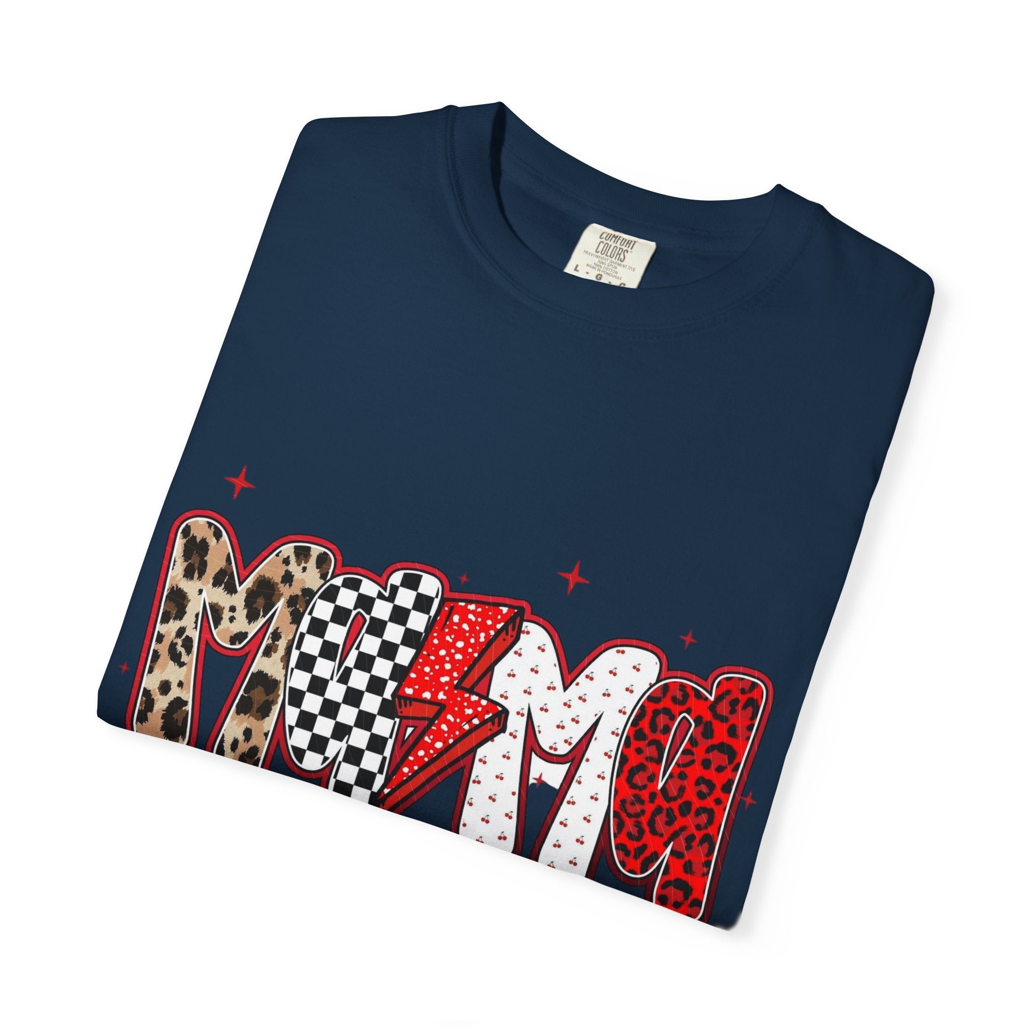 Mom Lightning Bolt Graphic T-Shirt — Retro Checker & Leopard Print Cute Mom Tee