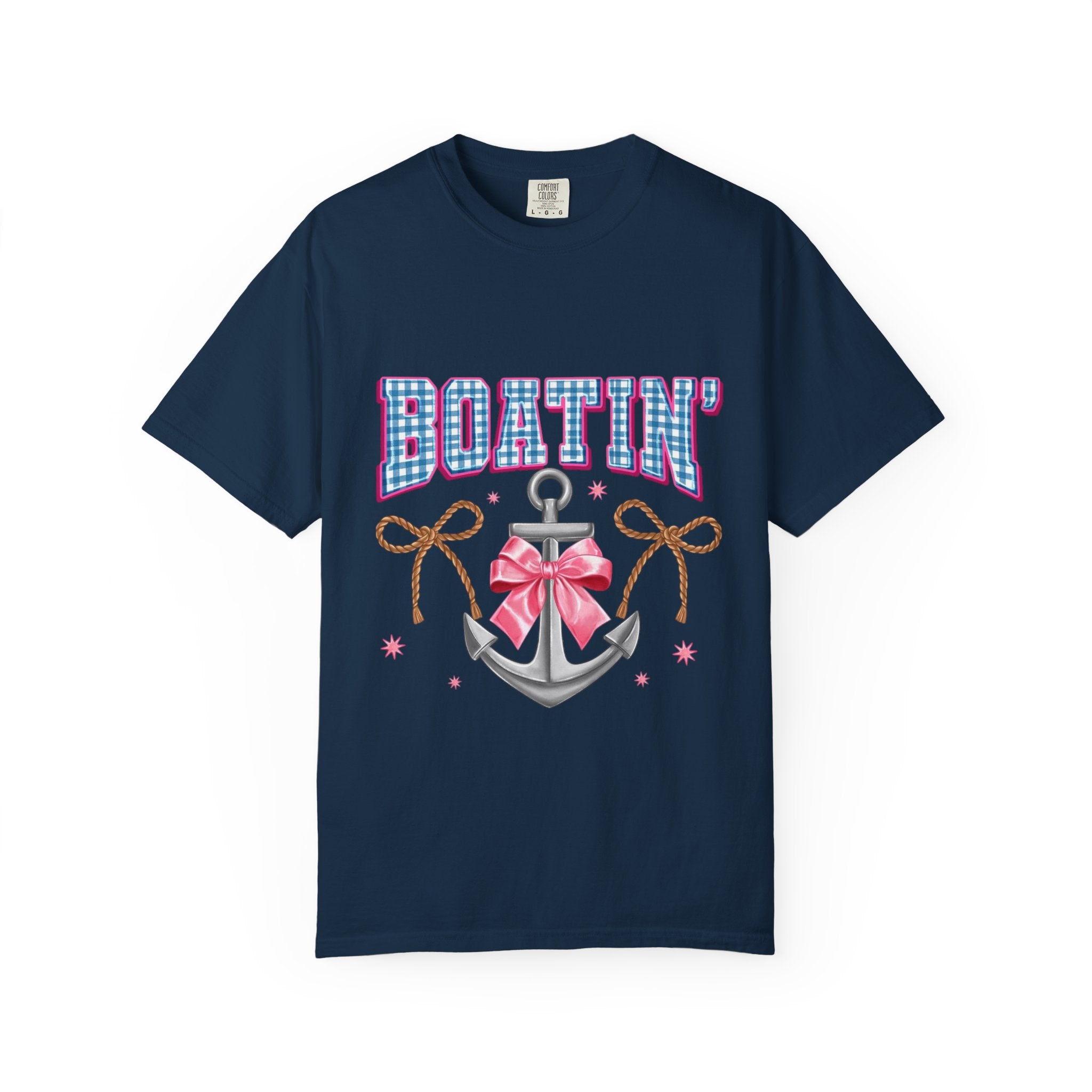 Boatin' Anchor T-Shirt — Cute Nautical Graphic Tee with Pink Bow