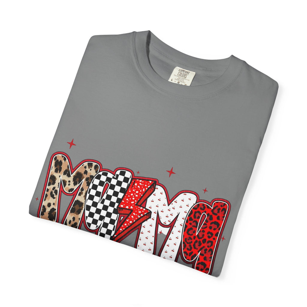 Mom Lightning Bolt Graphic T-Shirt — Retro Checker & Leopard Print Cute Mom Tee