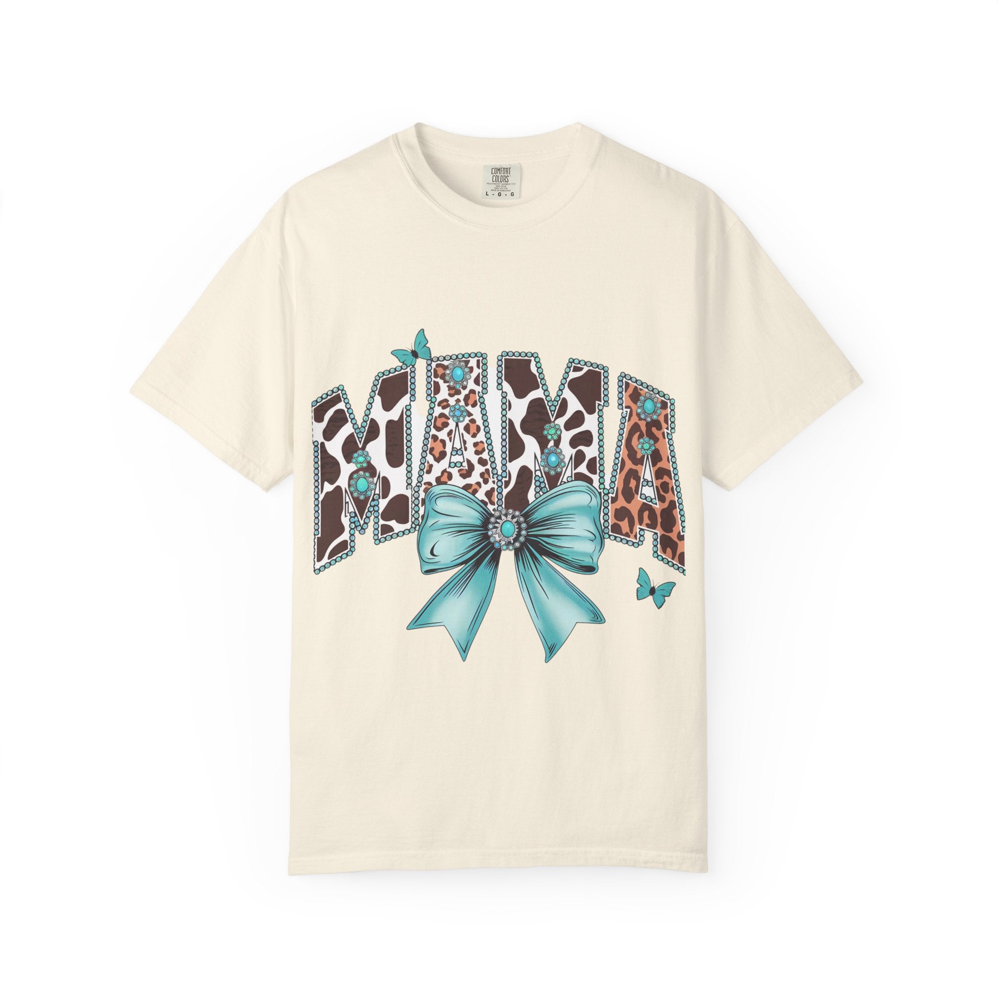 Mama Leopard Print Tee with Turquoise Bow — Mother's Day, New Mom Gift