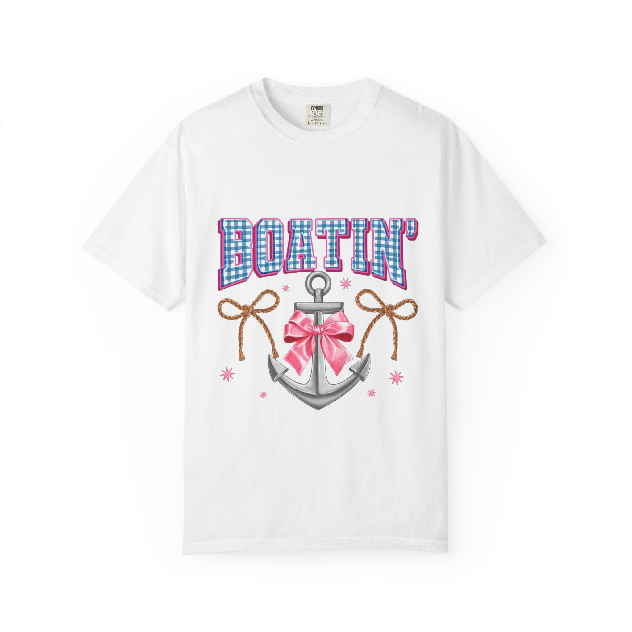 Boatin' Anchor T-Shirt — Cute Nautical Graphic Tee with Pink Bow