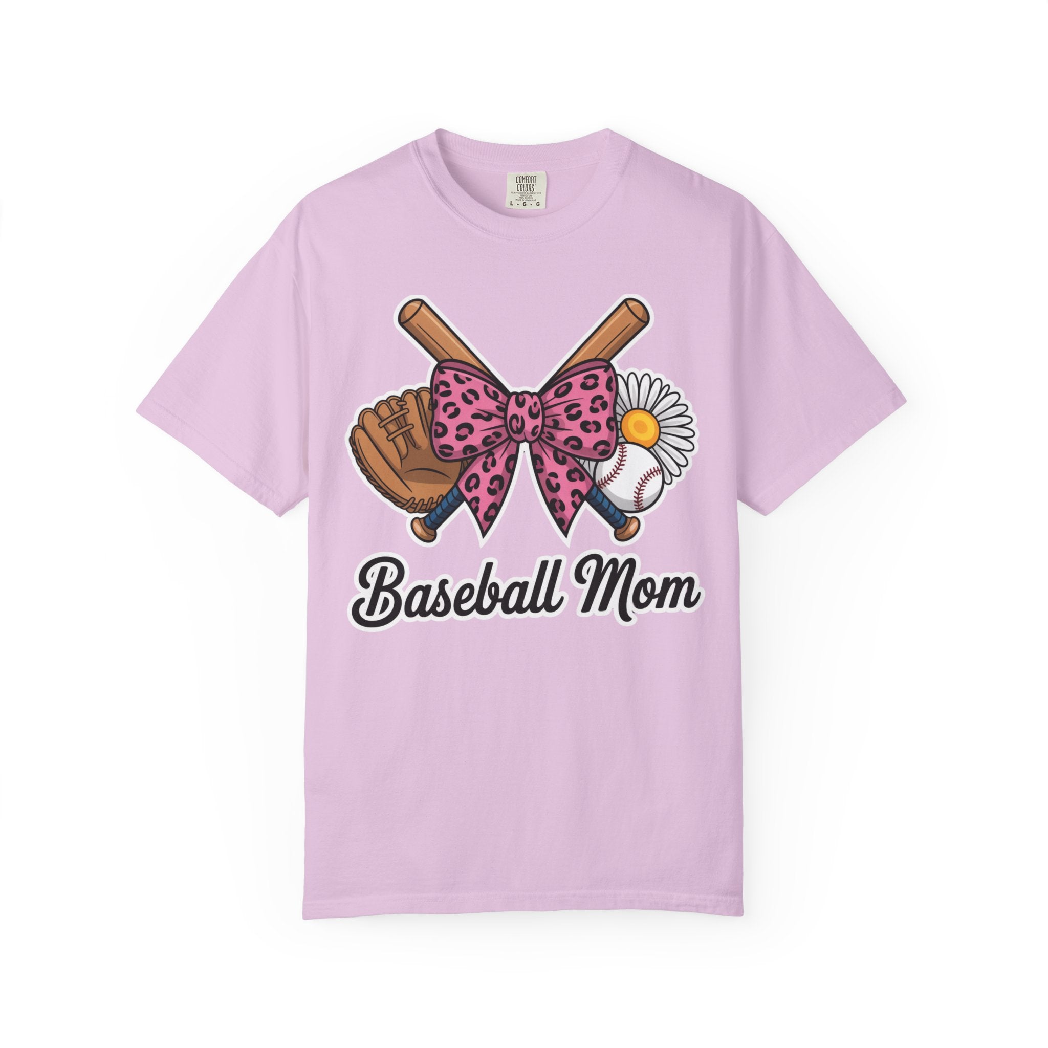 Baseball Mom T-Shirt — Pink Leopard Bow, Glove & Daisy Graphic