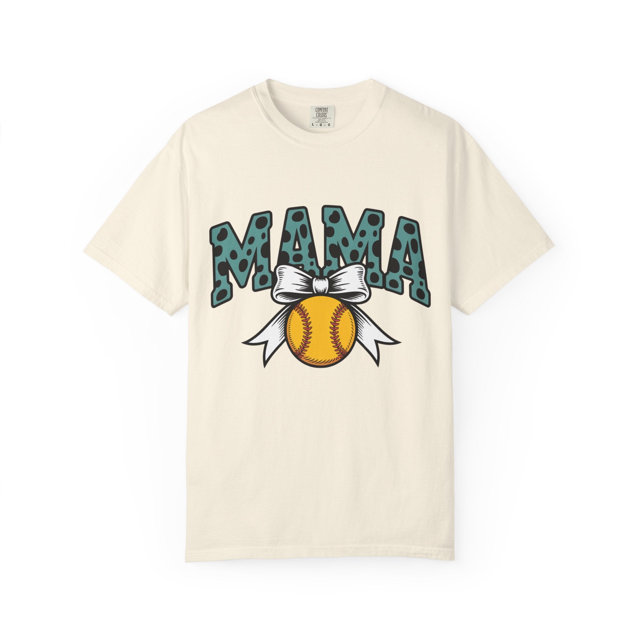 Softball Mama T-Shirt — Polka Dot 'MAMA' Design with Bow & Softball