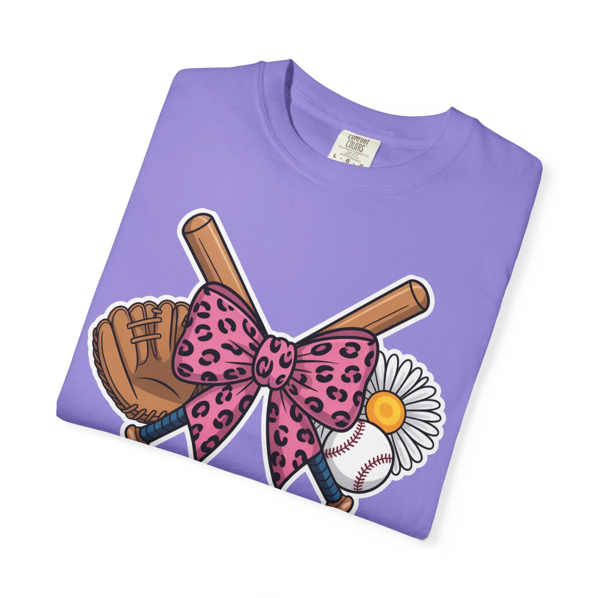 Baseball Mom T-Shirt — Pink Leopard Bow, Glove & Daisy Graphic