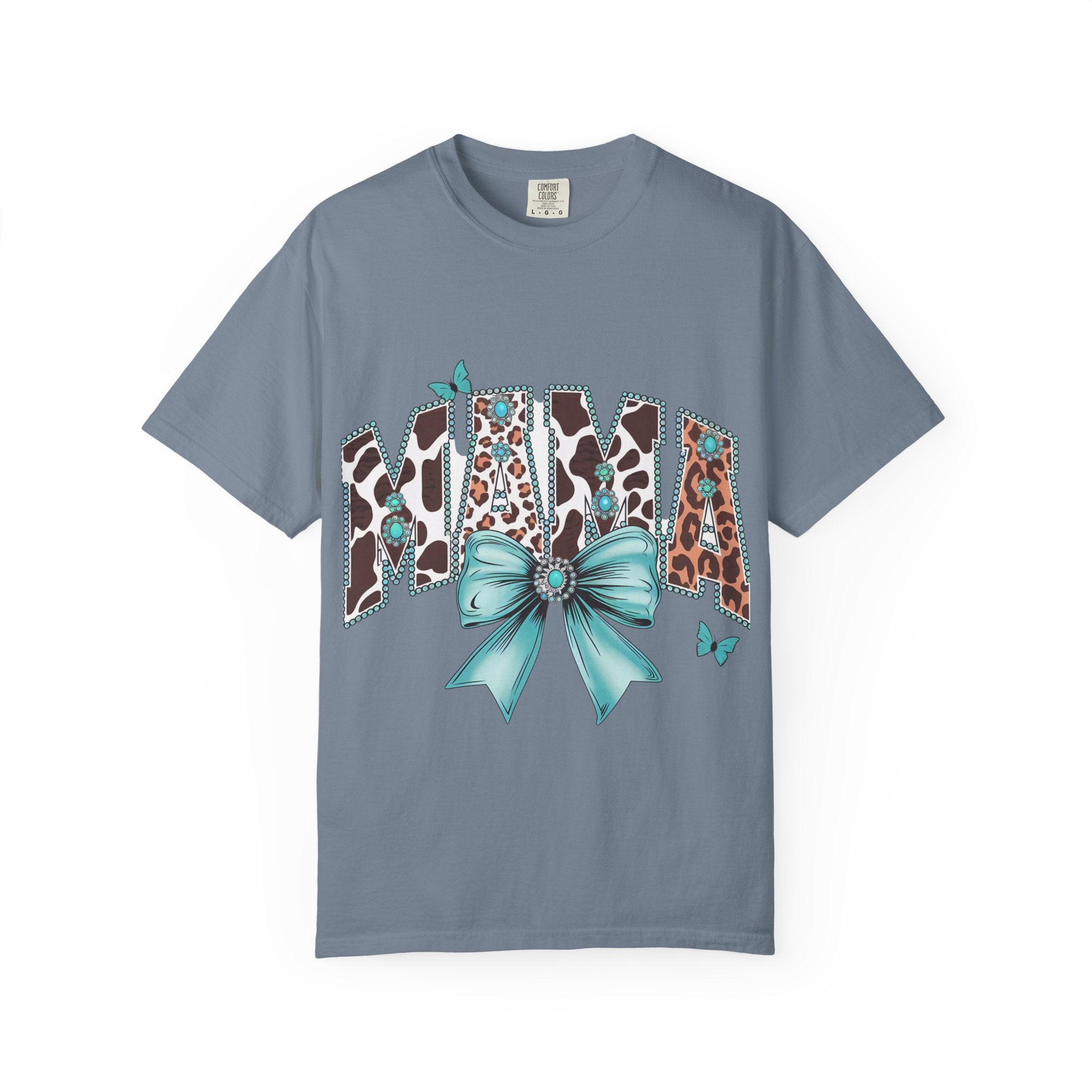Mama Leopard Print Tee with Turquoise Bow — Mother's Day, New Mom Gift