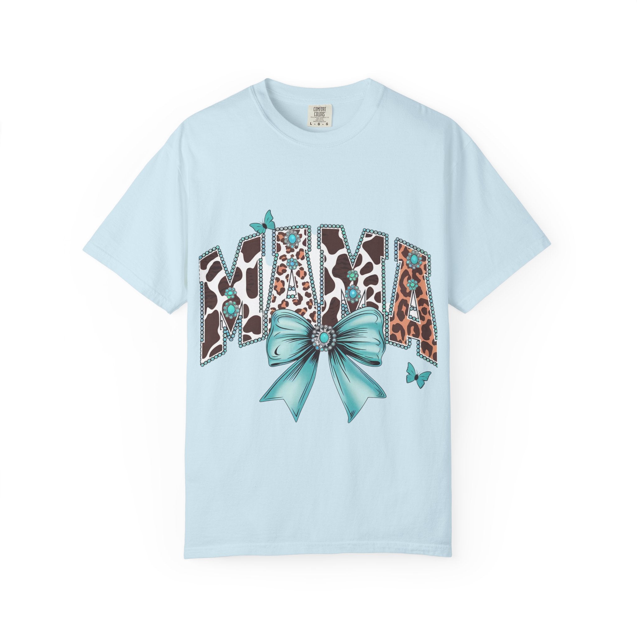 Mama Leopard Print Tee with Turquoise Bow — Mother's Day, New Mom Gift
