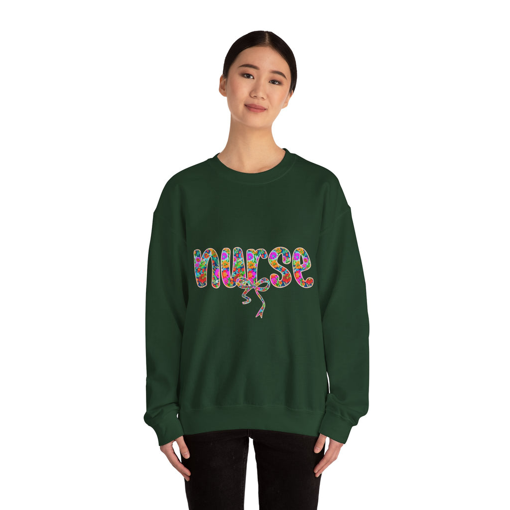 Nurse Floral Script Crewneck Sweatshirt — Colorful Nurse Appreciation Gift