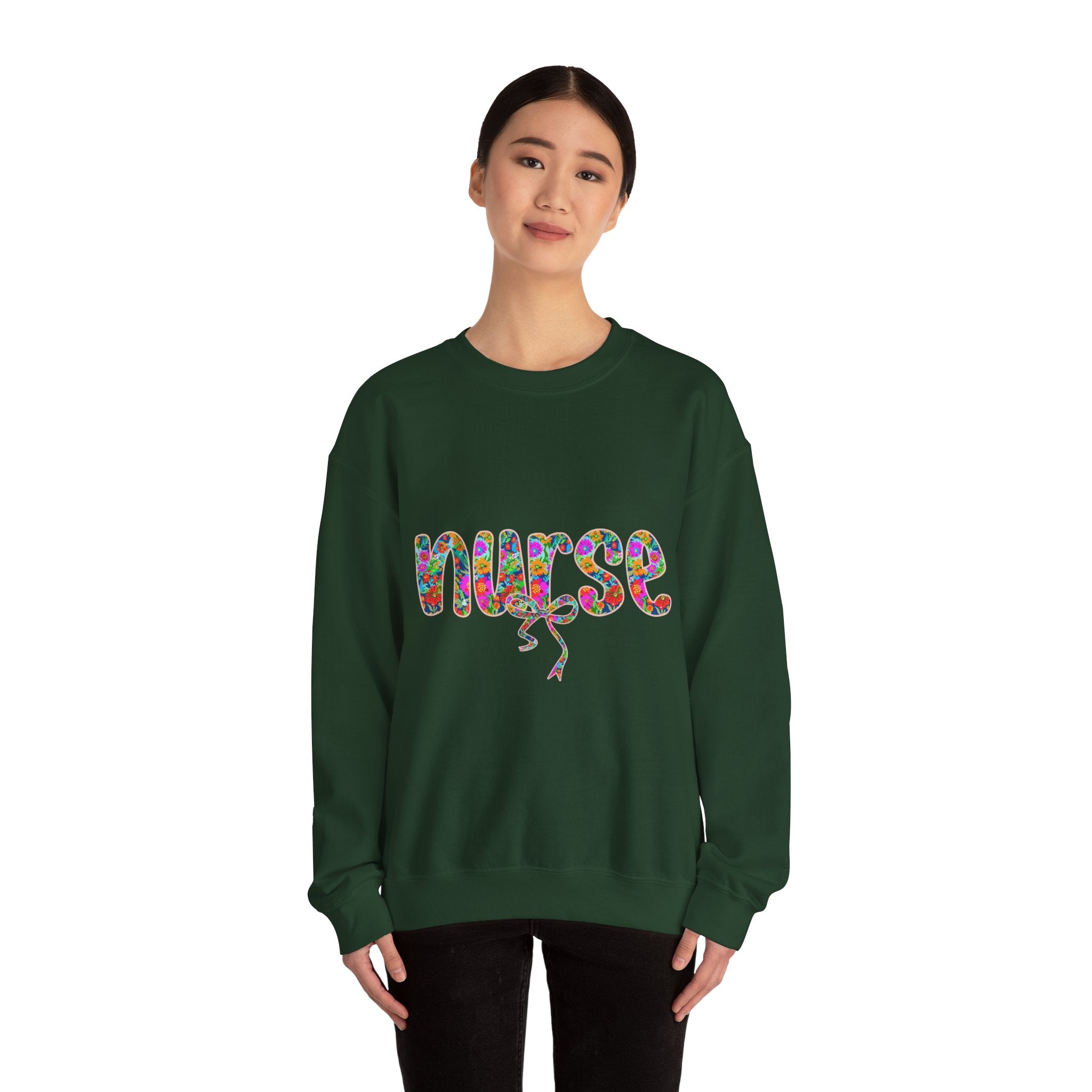 Nurse Floral Script Crewneck Sweatshirt — Colorful Nurse Appreciation Gift