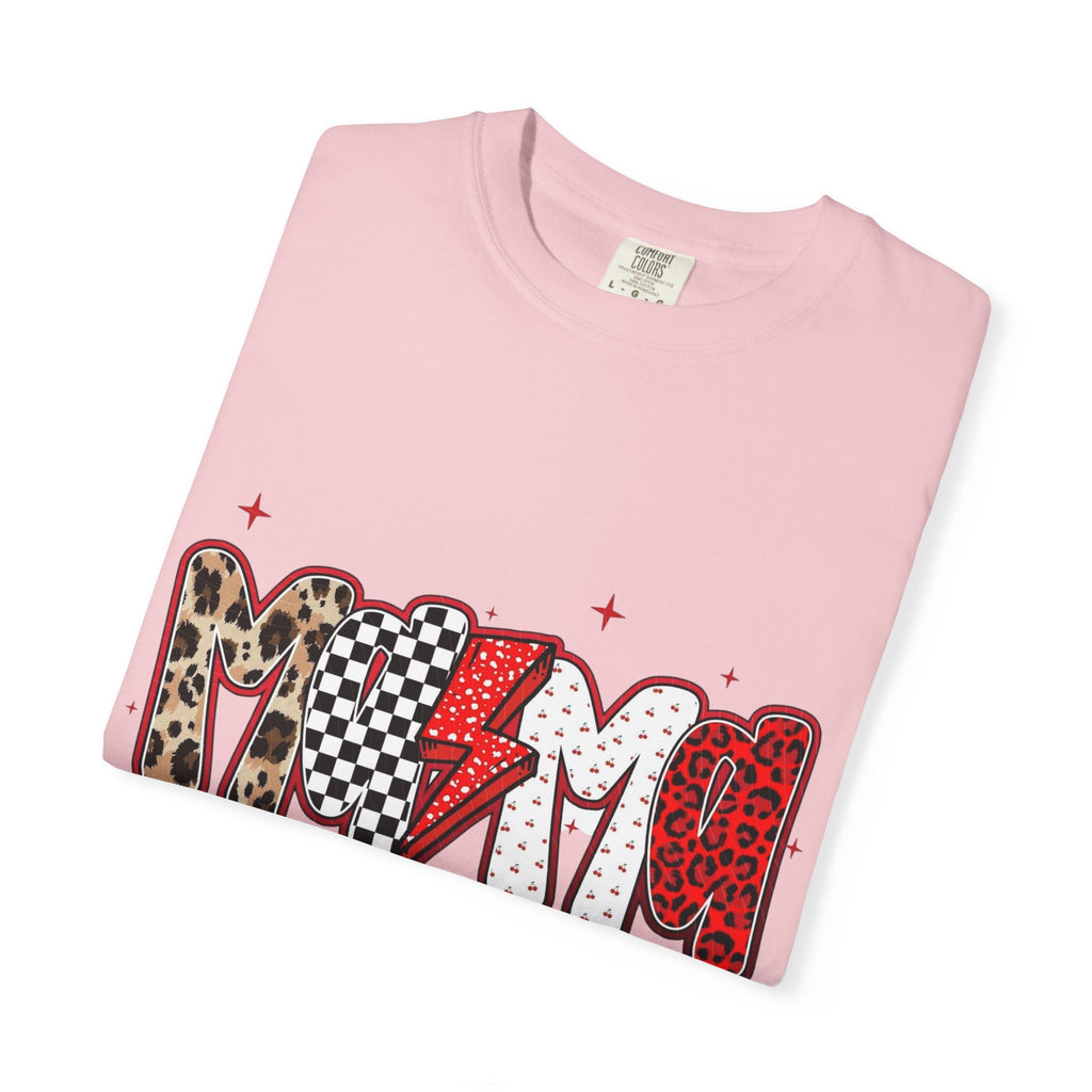 Mom Lightning Bolt Graphic T-Shirt — Retro Checker & Leopard Print Cute Mom Tee