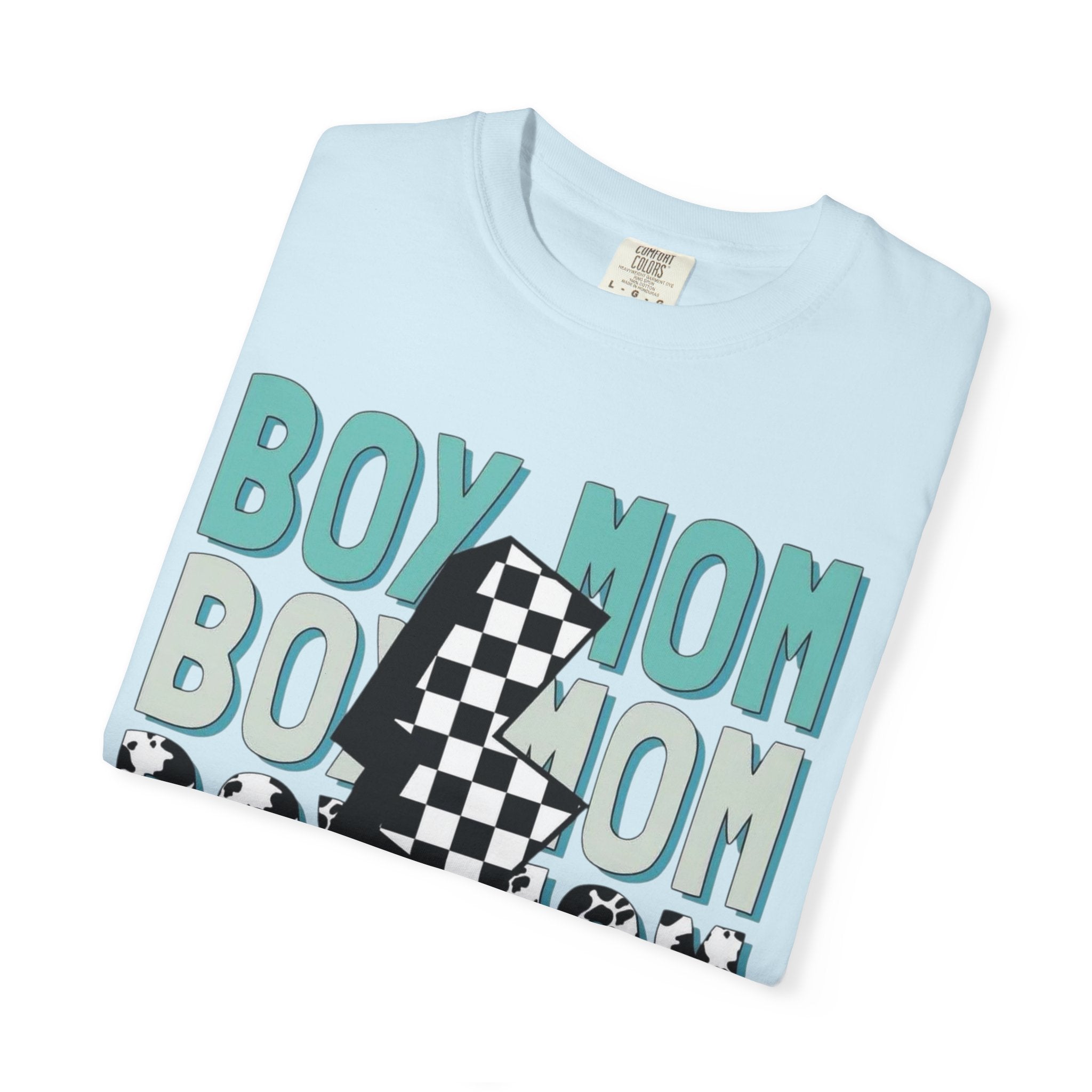 Boy Mom Graphic T-Shirt — Checkerboard Lightning Design
