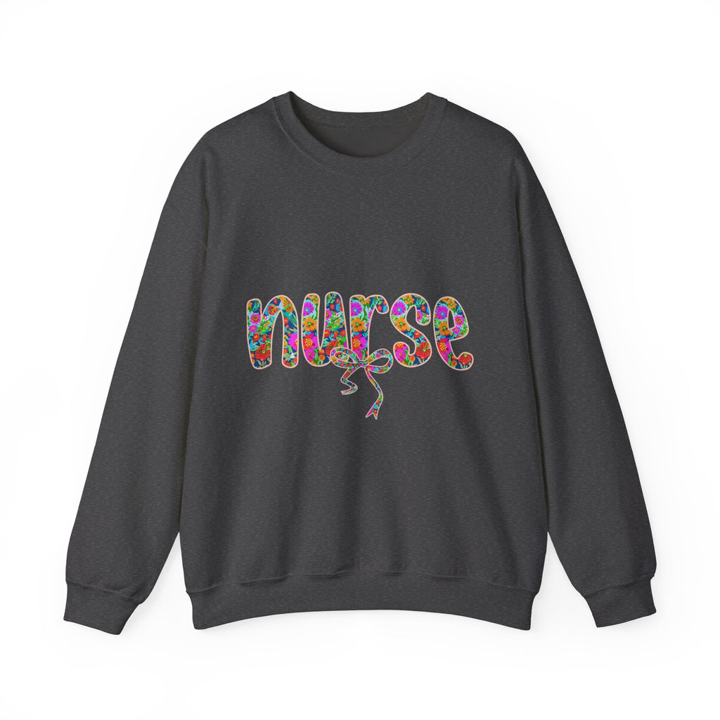 Nurse Floral Script Crewneck Sweatshirt — Colorful Nurse Appreciation Gift