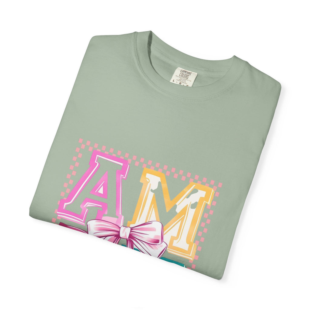 Amen Pastel Graphic T-Shirt — Retro Lettering with Bow