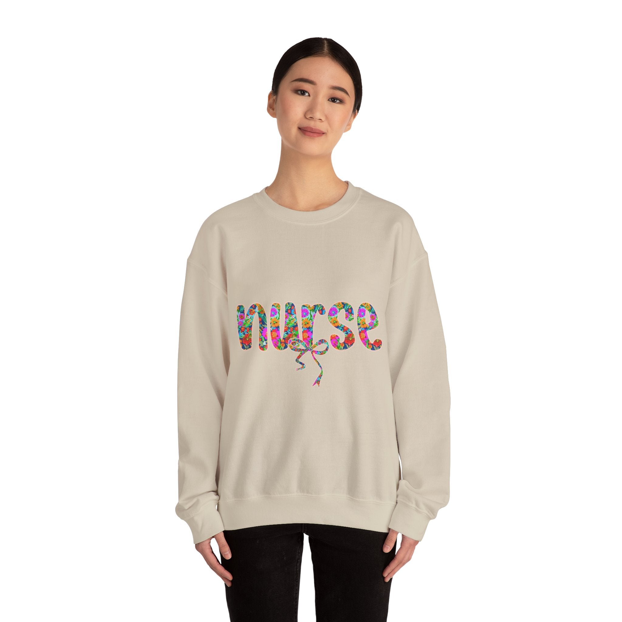 Nurse Floral Script Crewneck Sweatshirt — Colorful Nurse Appreciation Gift