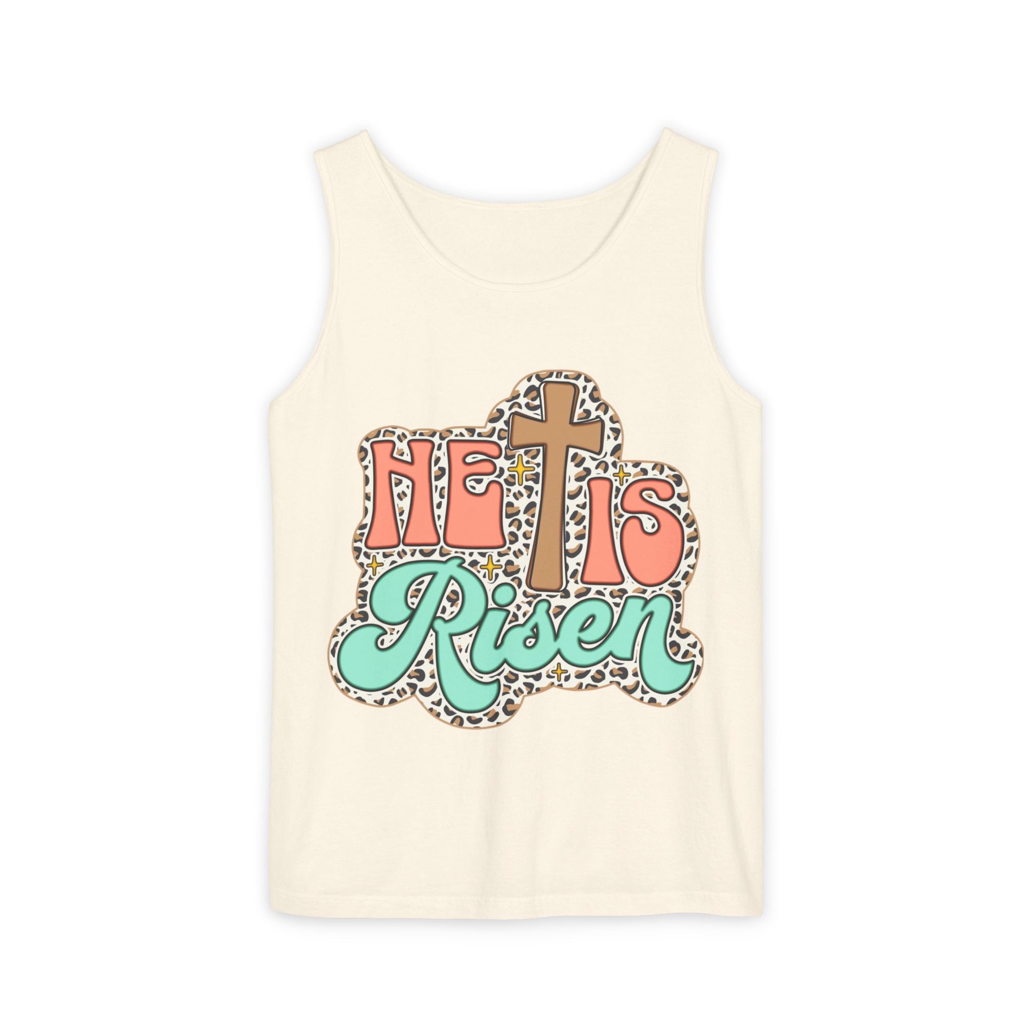 He Is Risen Tank Top — Christian Easter Cross Graphic Tank