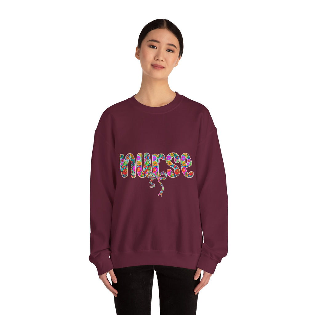 Nurse Floral Script Crewneck Sweatshirt — Colorful Nurse Appreciation Gift