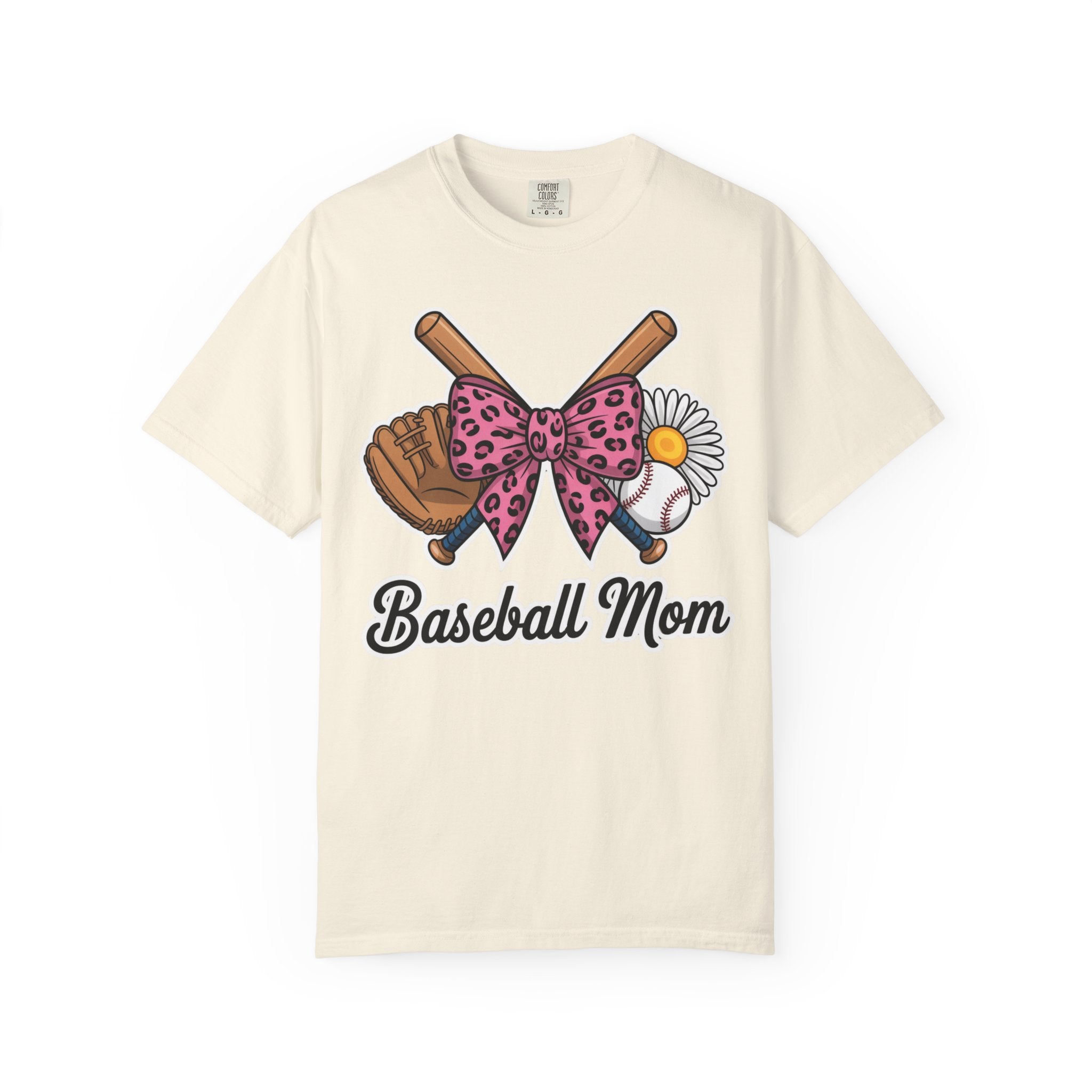 Baseball Mom T-Shirt — Pink Leopard Bow, Glove & Daisy Graphic