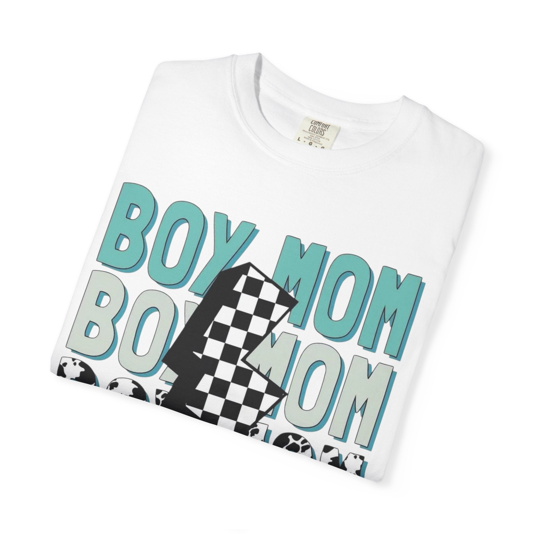 Boy Mom Graphic T-Shirt — Checkerboard Lightning Design