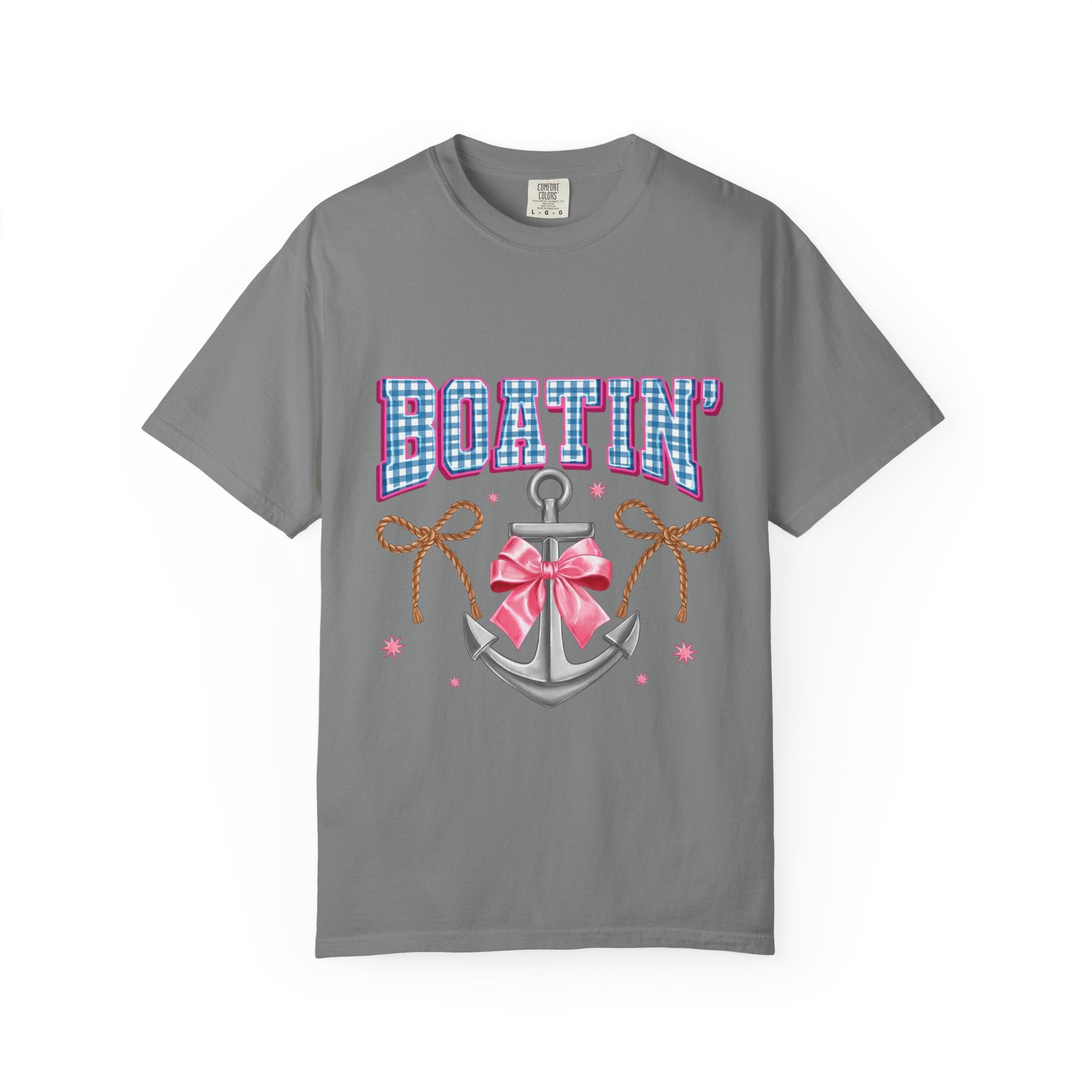 Boatin' Anchor T-Shirt — Cute Nautical Graphic Tee with Pink Bow