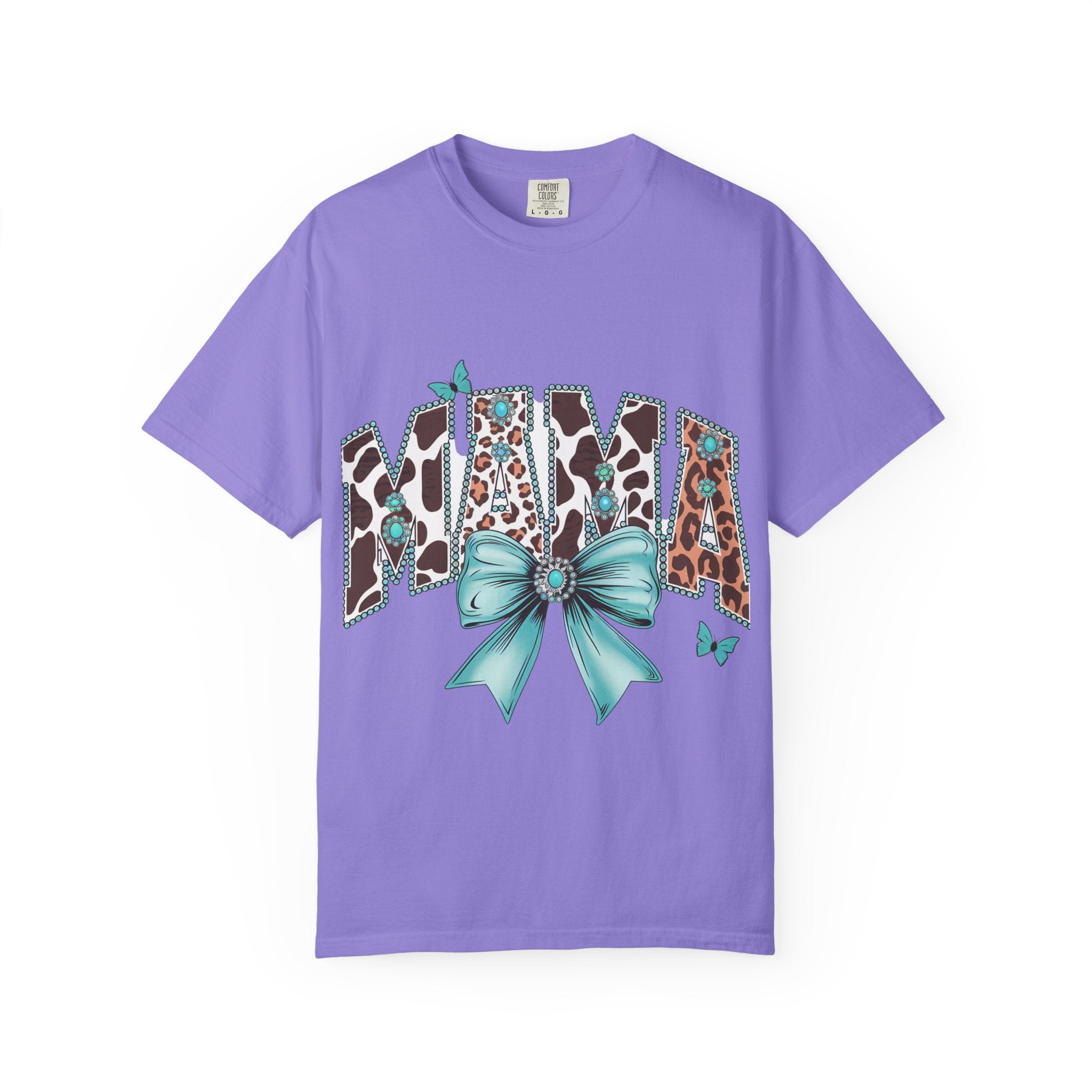 Mama Leopard Print Tee with Turquoise Bow — Mother's Day, New Mom Gift