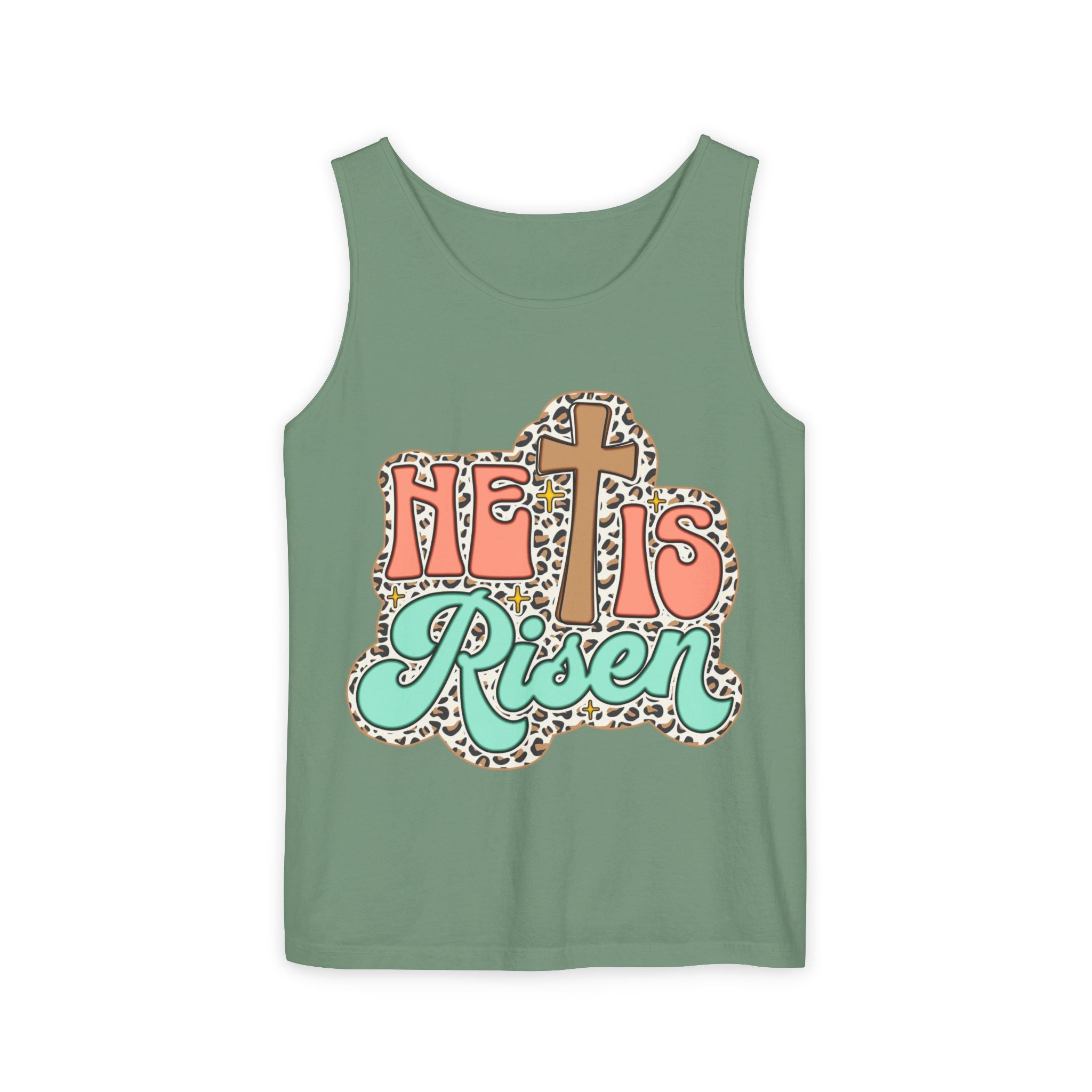 He Is Risen Tank Top — Christian Easter Cross Graphic Tank