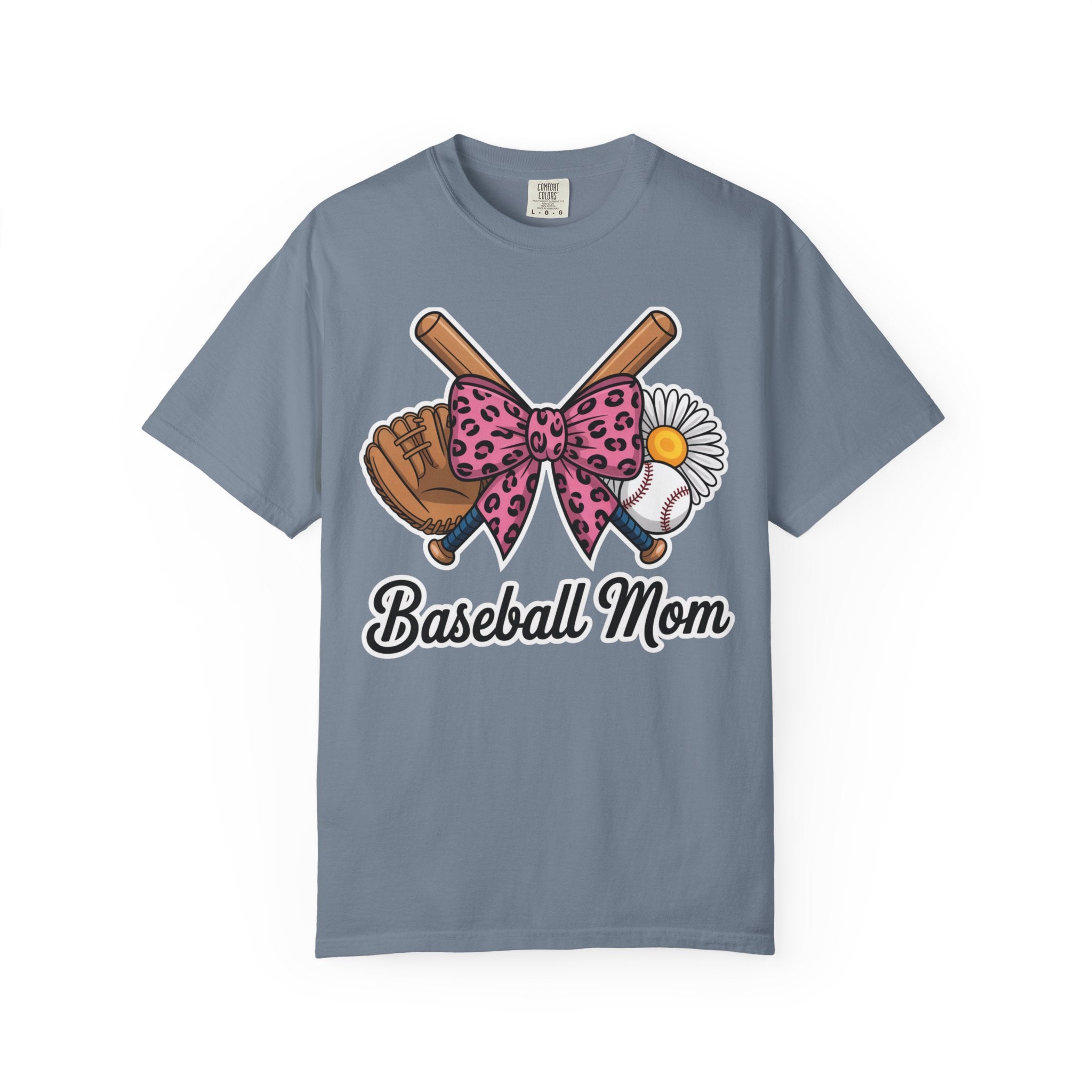 Baseball Mom T-Shirt — Pink Leopard Bow, Glove & Daisy Graphic