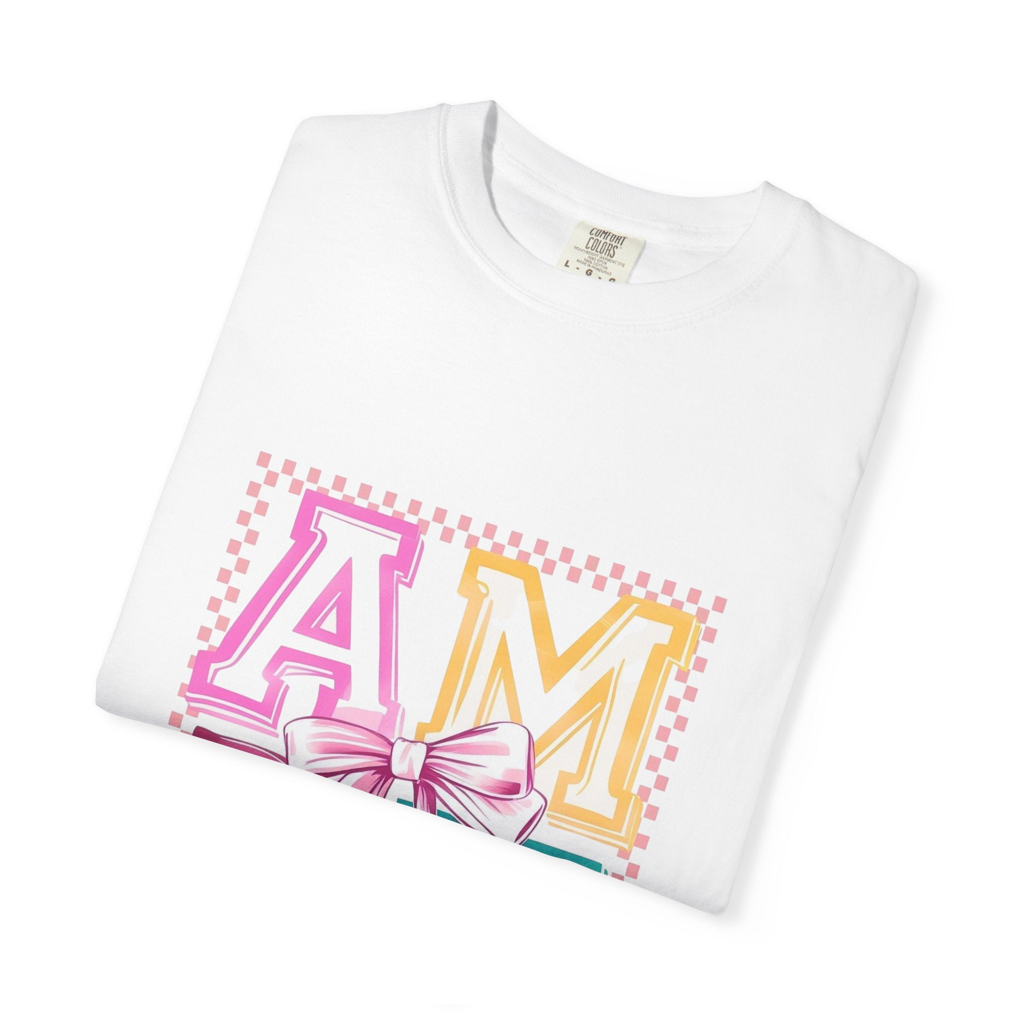 Amen Pastel Graphic T-Shirt — Retro Lettering with Bow
