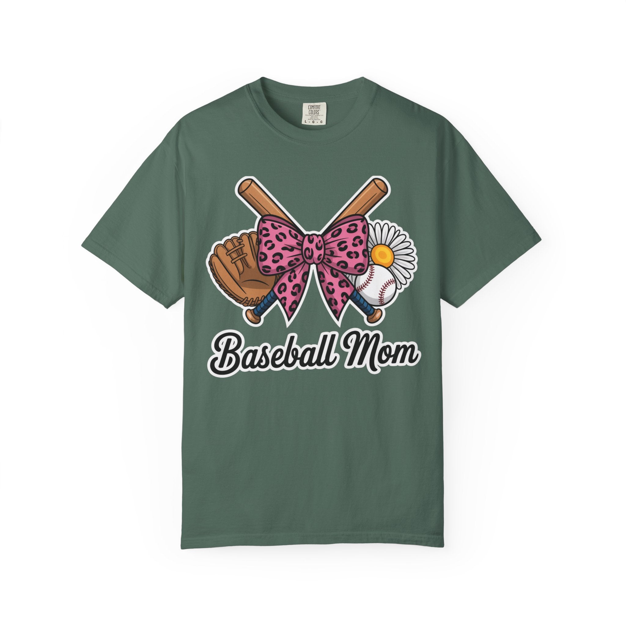 Baseball Mom T-Shirt — Pink Leopard Bow, Glove & Daisy Graphic
