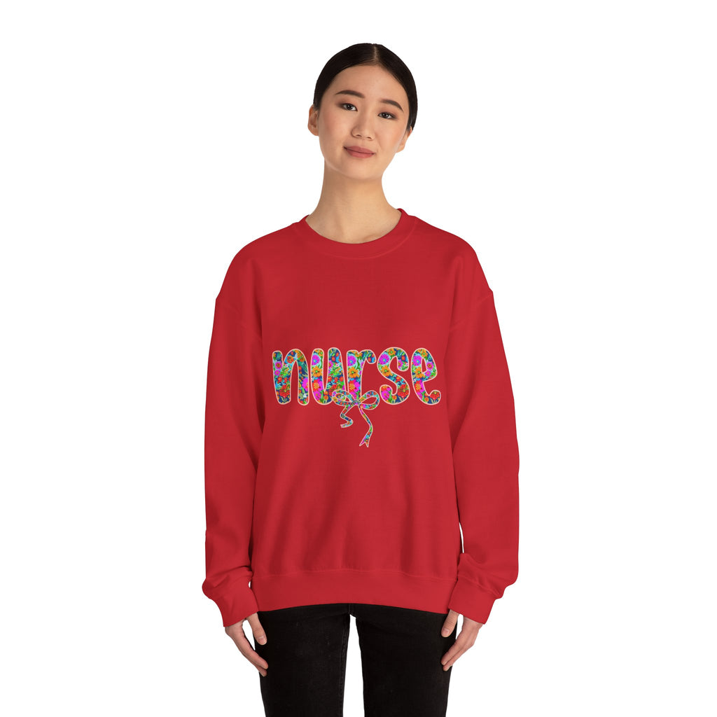 Nurse Floral Script Crewneck Sweatshirt — Colorful Nurse Appreciation Gift