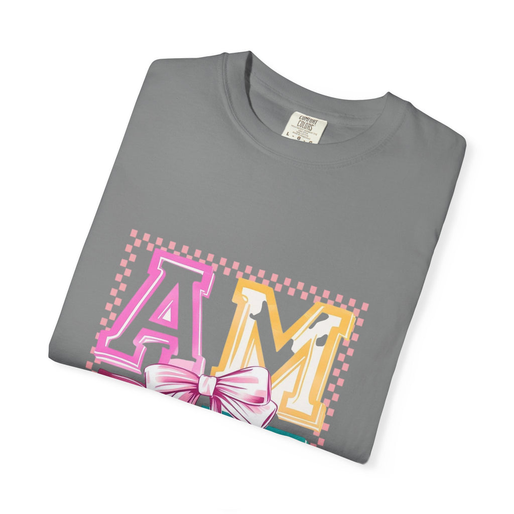 Amen Pastel Graphic T-Shirt — Retro Lettering with Bow