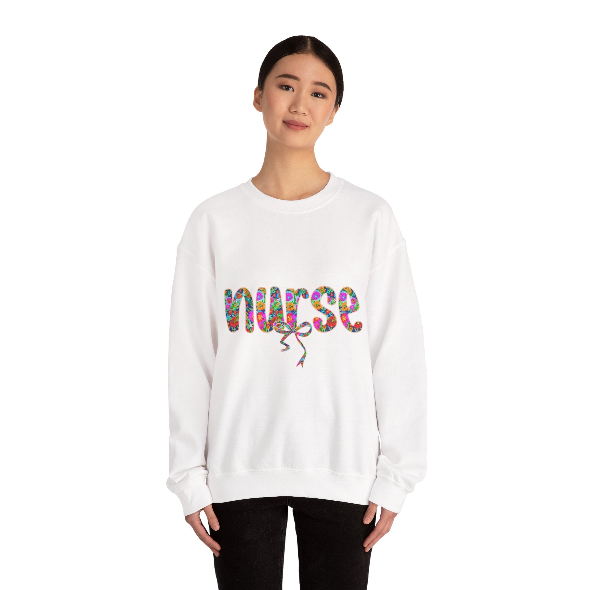 Nurse Floral Script Crewneck Sweatshirt — Colorful Nurse Appreciation Gift