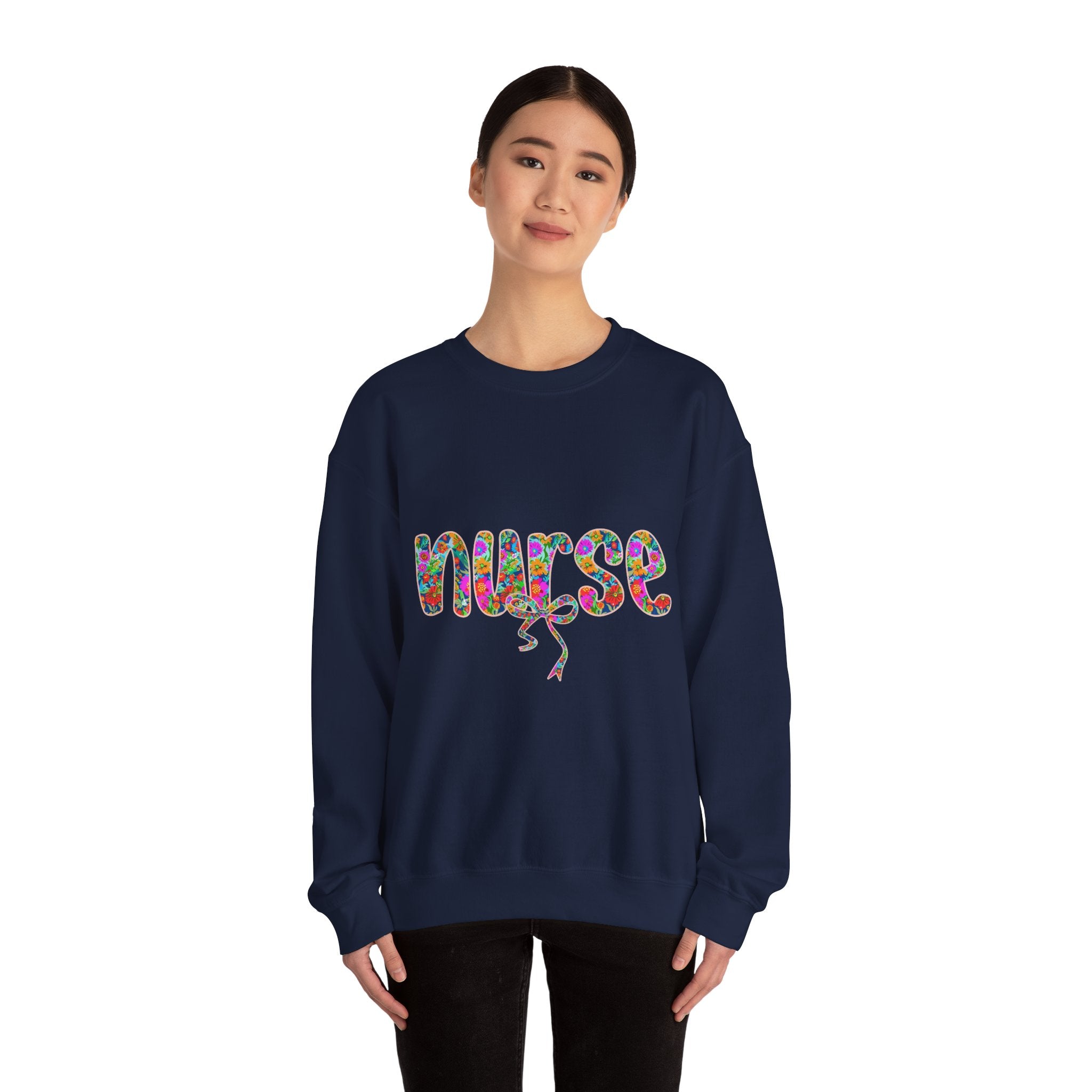 Nurse Floral Script Crewneck Sweatshirt — Colorful Nurse Appreciation Gift