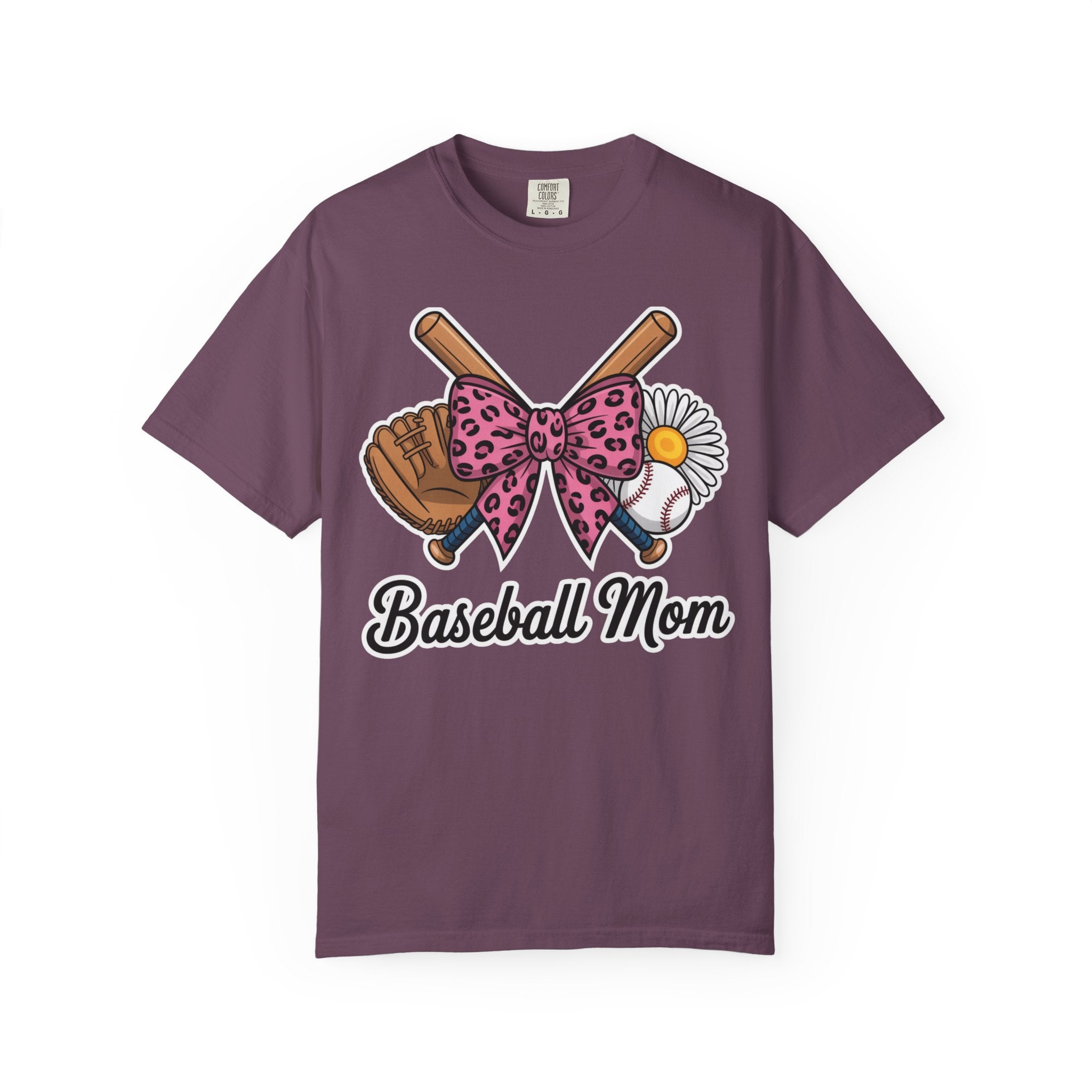 Baseball Mom T-Shirt — Pink Leopard Bow, Glove & Daisy Graphic