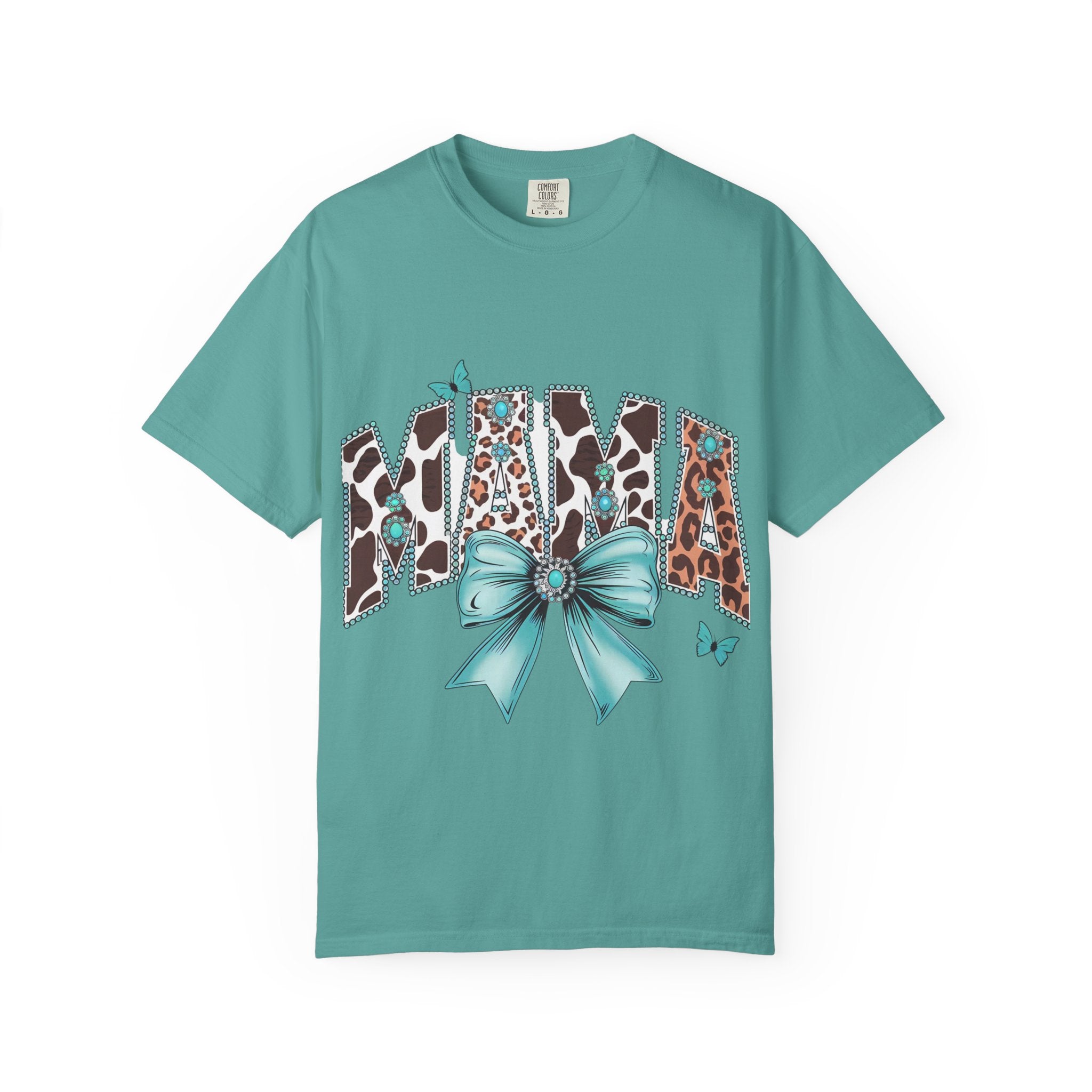 Mama Leopard Print Tee with Turquoise Bow — Mother's Day, New Mom Gift