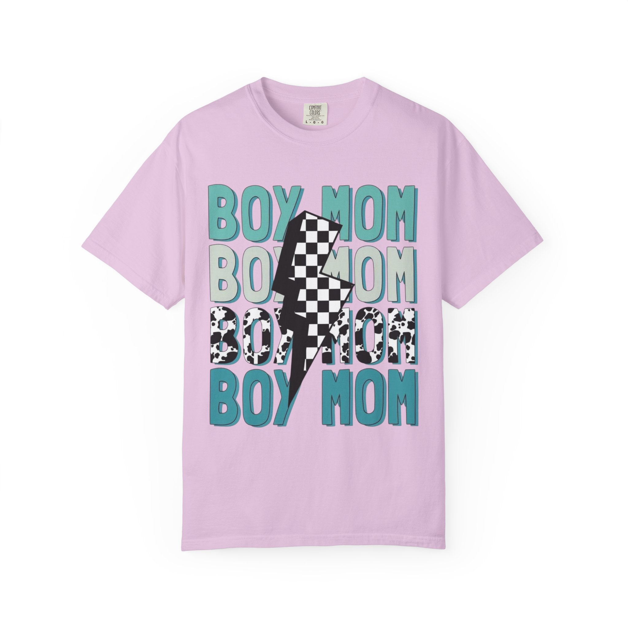 Boy Mom Graphic T-Shirt — Checkerboard Lightning Design