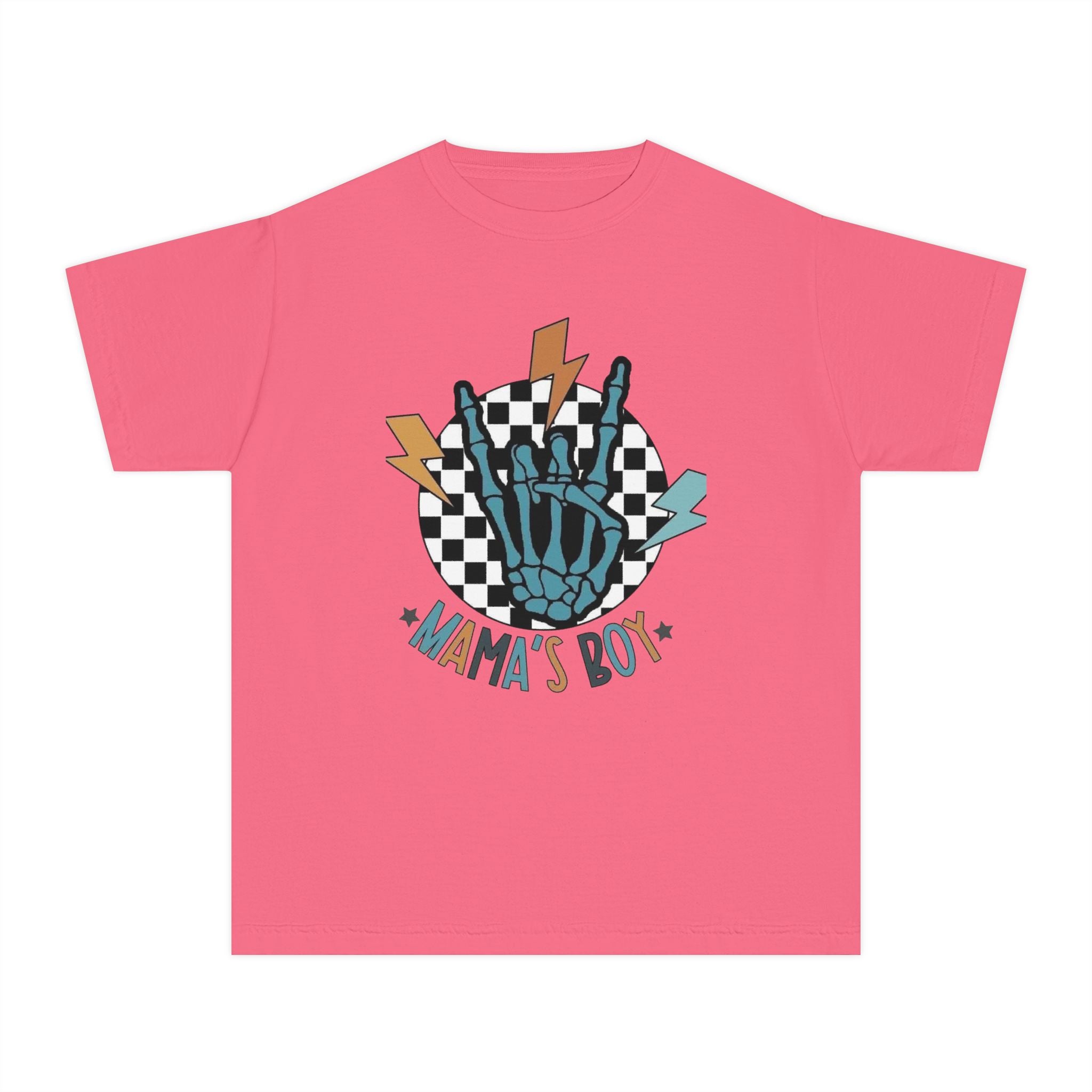 Mama's Boy Youth Tee — Retro Skate Skeleton Hand Graphic Shirt
