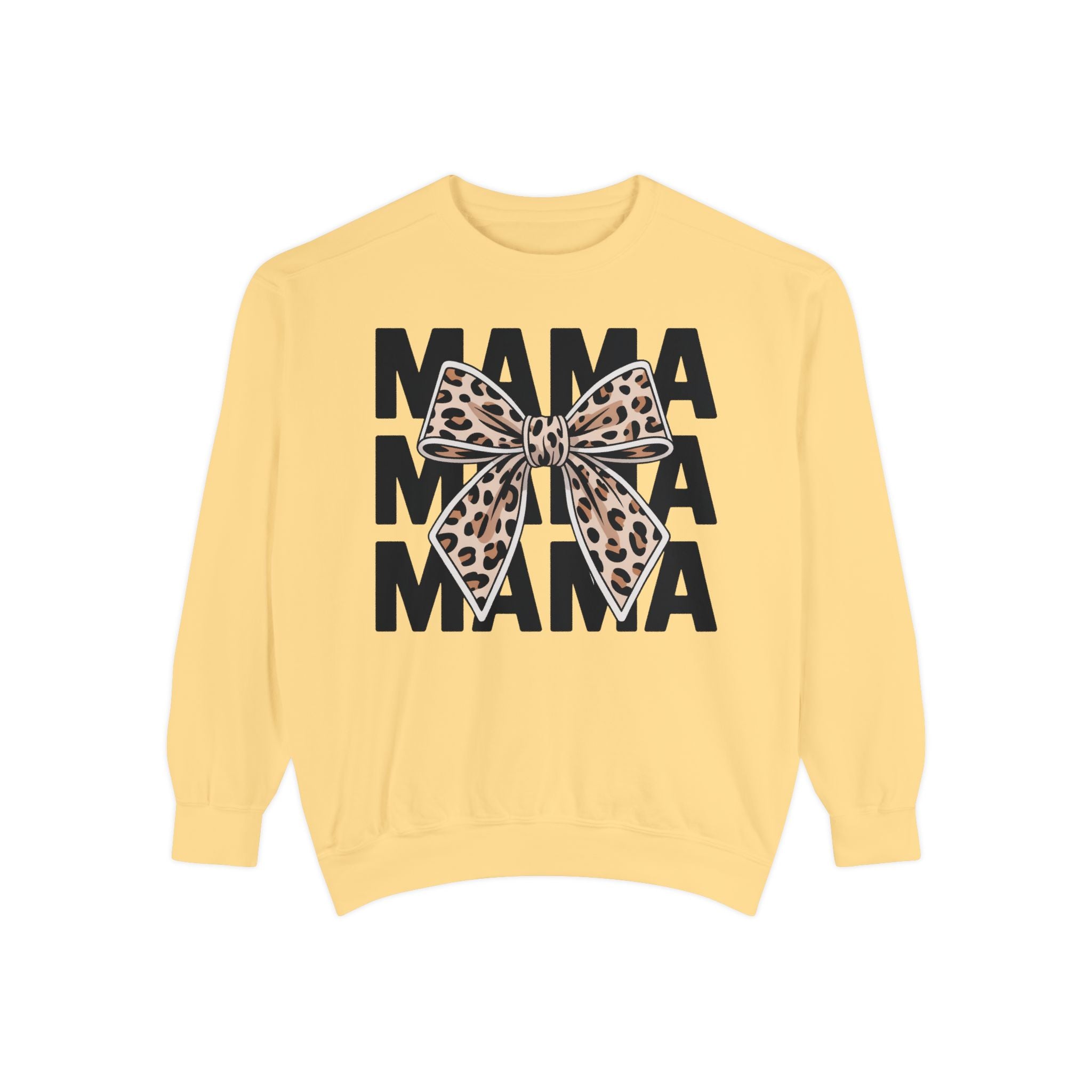 Mama Leopard Bow Sweatshirt — Cute Mom Graphic Pullover for Mother’s Day