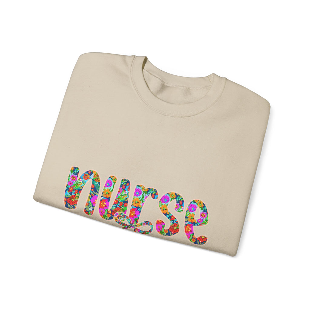 Nurse Floral Script Crewneck Sweatshirt — Colorful Nurse Appreciation Gift