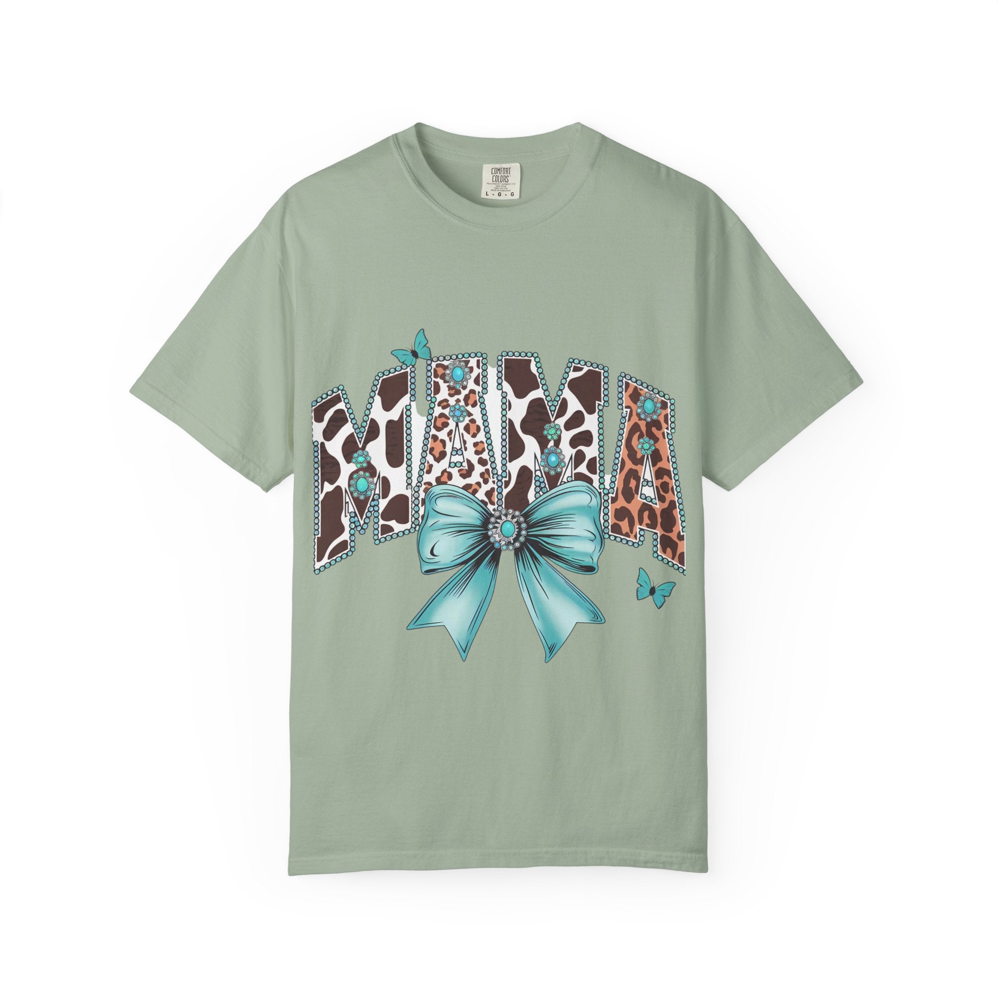 Mama Leopard Print Tee with Turquoise Bow — Mother's Day, New Mom Gift