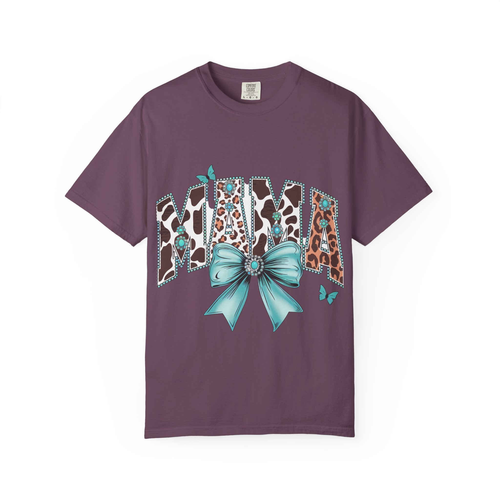 Mama Leopard Print Tee with Turquoise Bow — Mother's Day, New Mom Gift