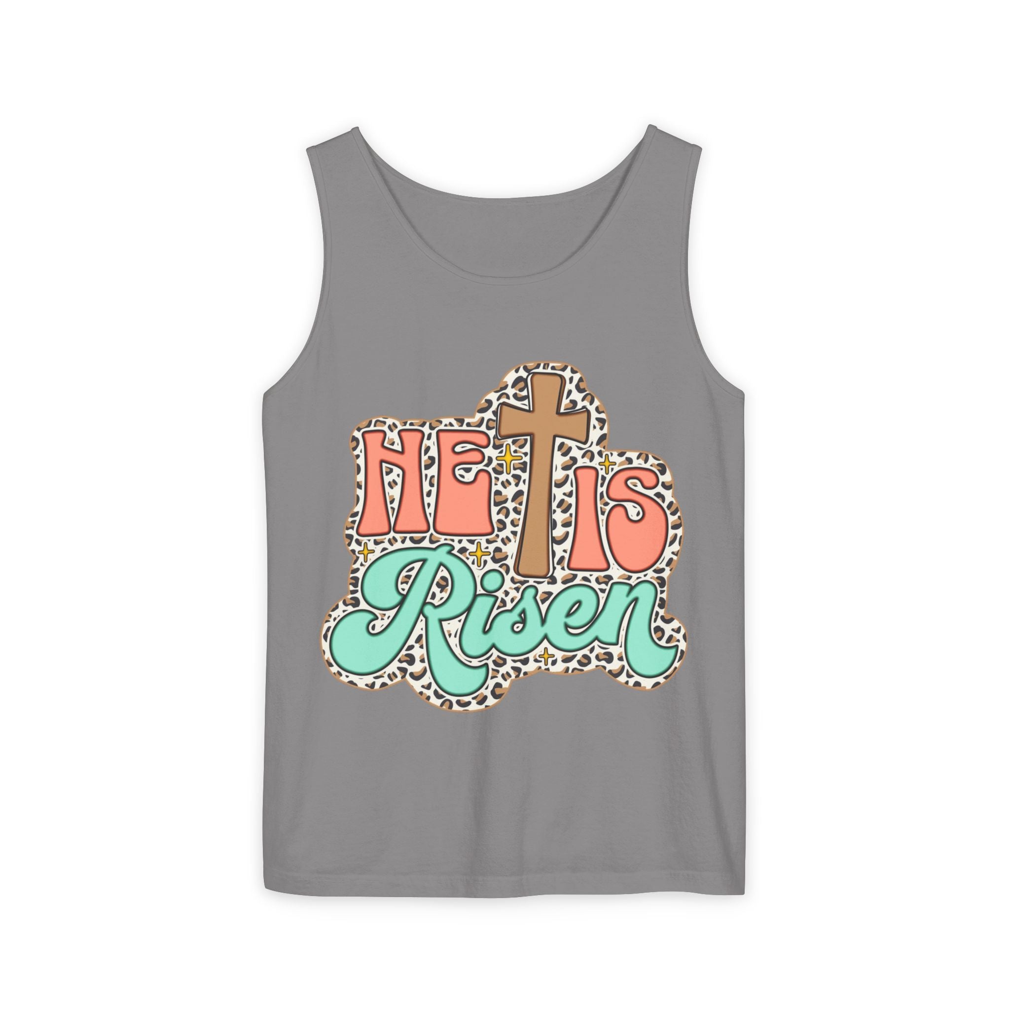 He Is Risen Tank Top — Christian Easter Cross Graphic Tank