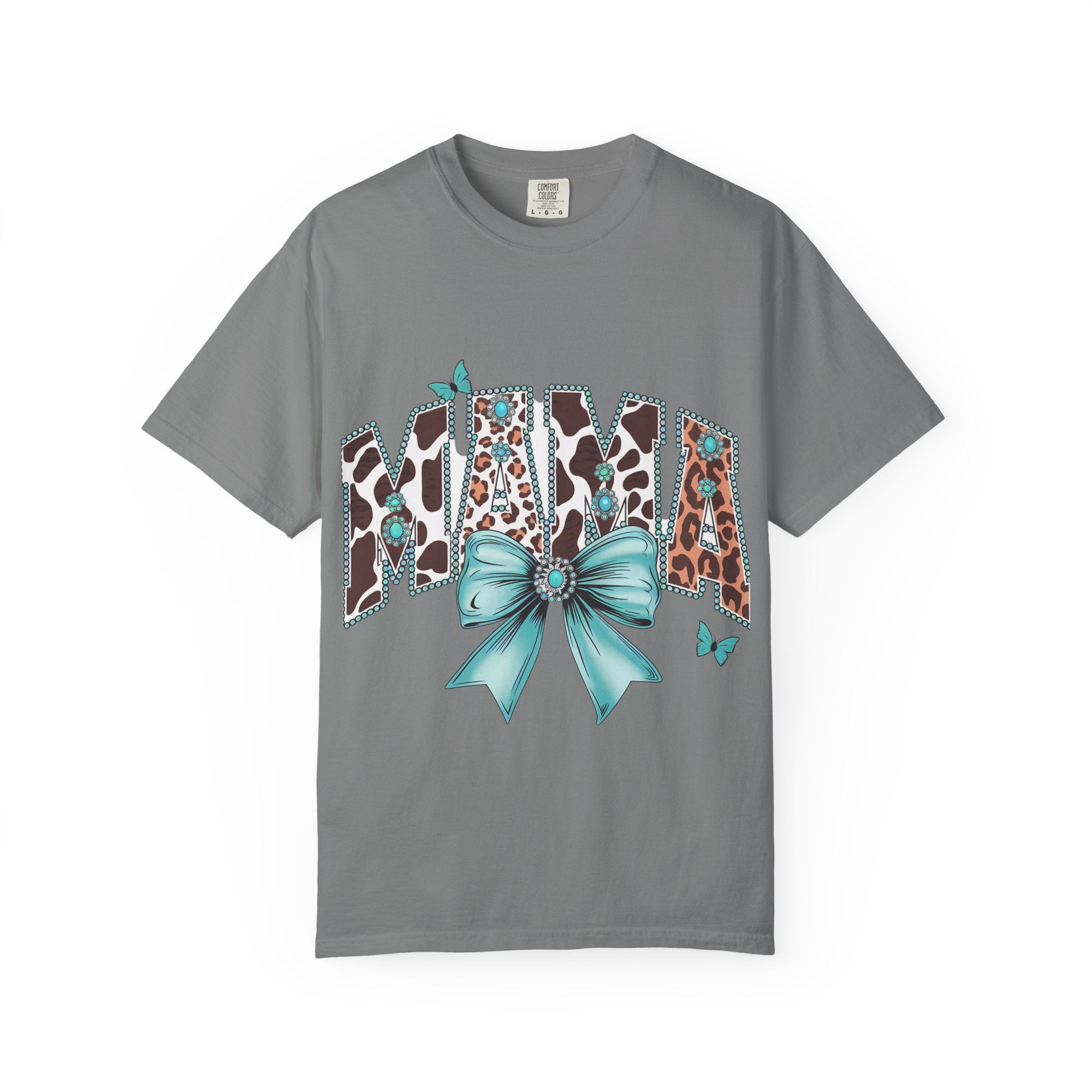 Mama Leopard Print Tee with Turquoise Bow — Mother's Day, New Mom Gift