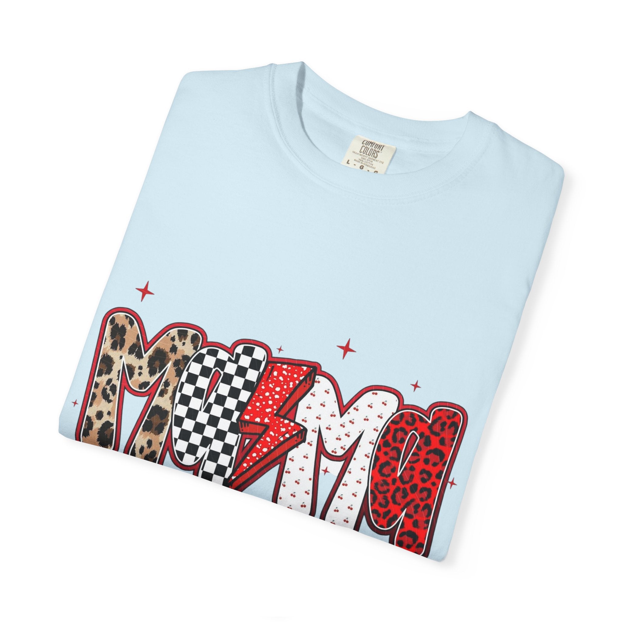 Mom Lightning Bolt Graphic T-Shirt — Retro Checker & Leopard Print Cute Mom Tee