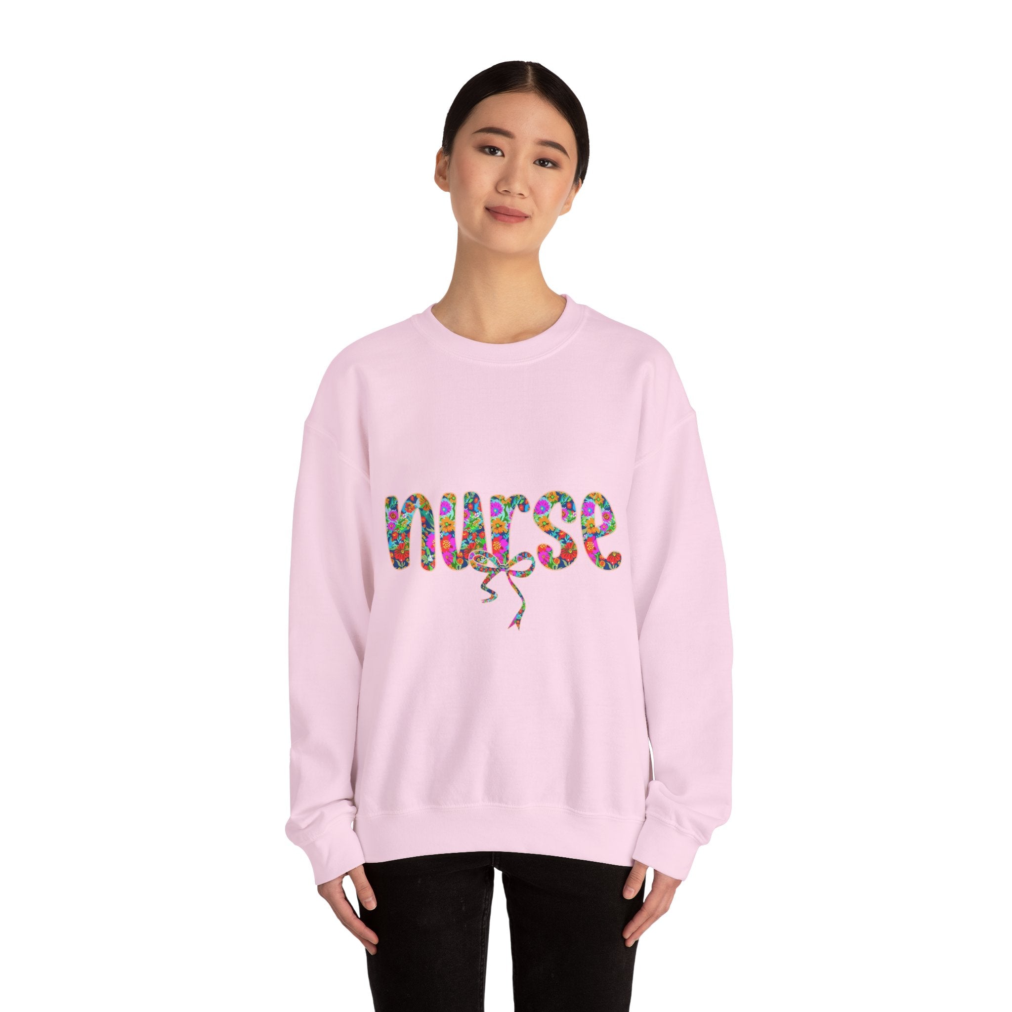 Nurse Floral Script Crewneck Sweatshirt — Colorful Nurse Appreciation Gift