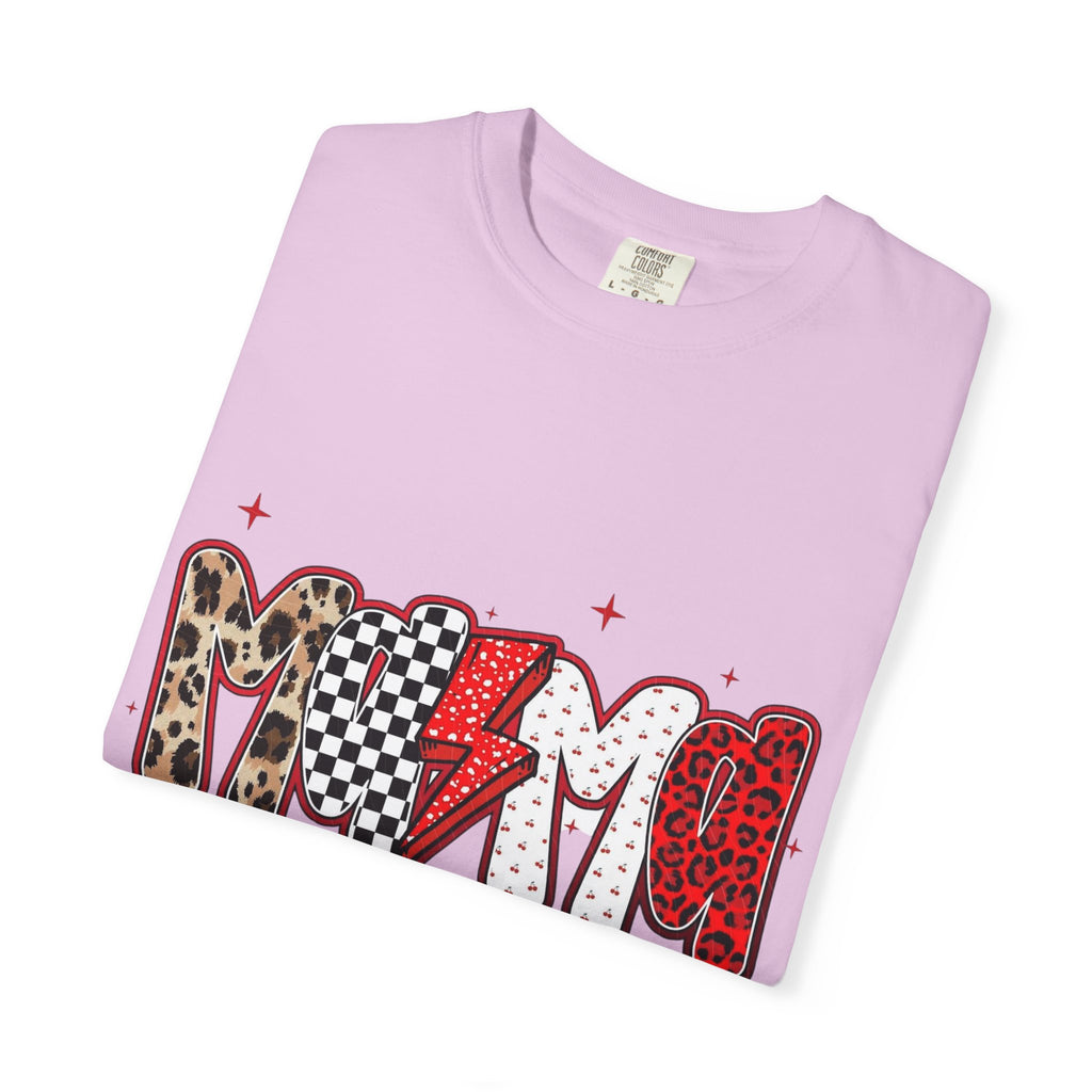 Mom Lightning Bolt Graphic T-Shirt — Retro Checker & Leopard Print Cute Mom Tee