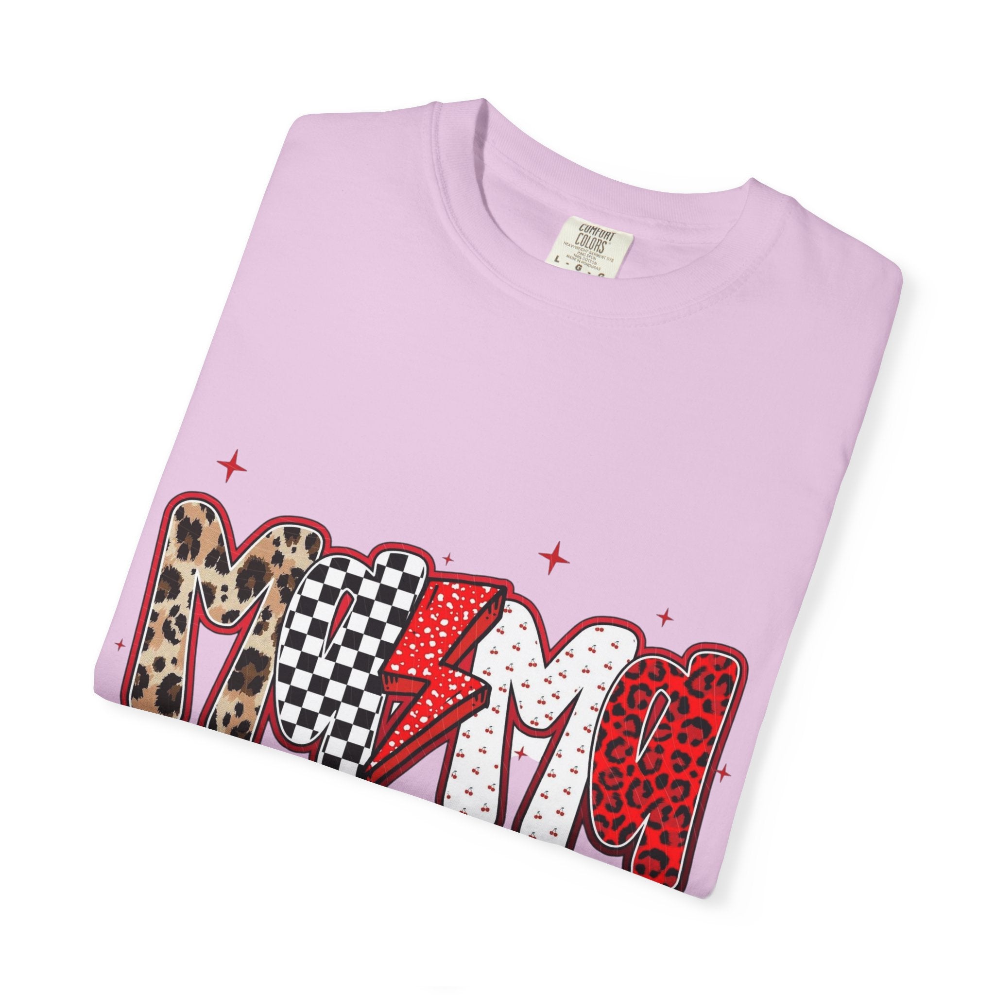 Mom Lightning Bolt Graphic T-Shirt — Retro Checker & Leopard Print Cute Mom Tee