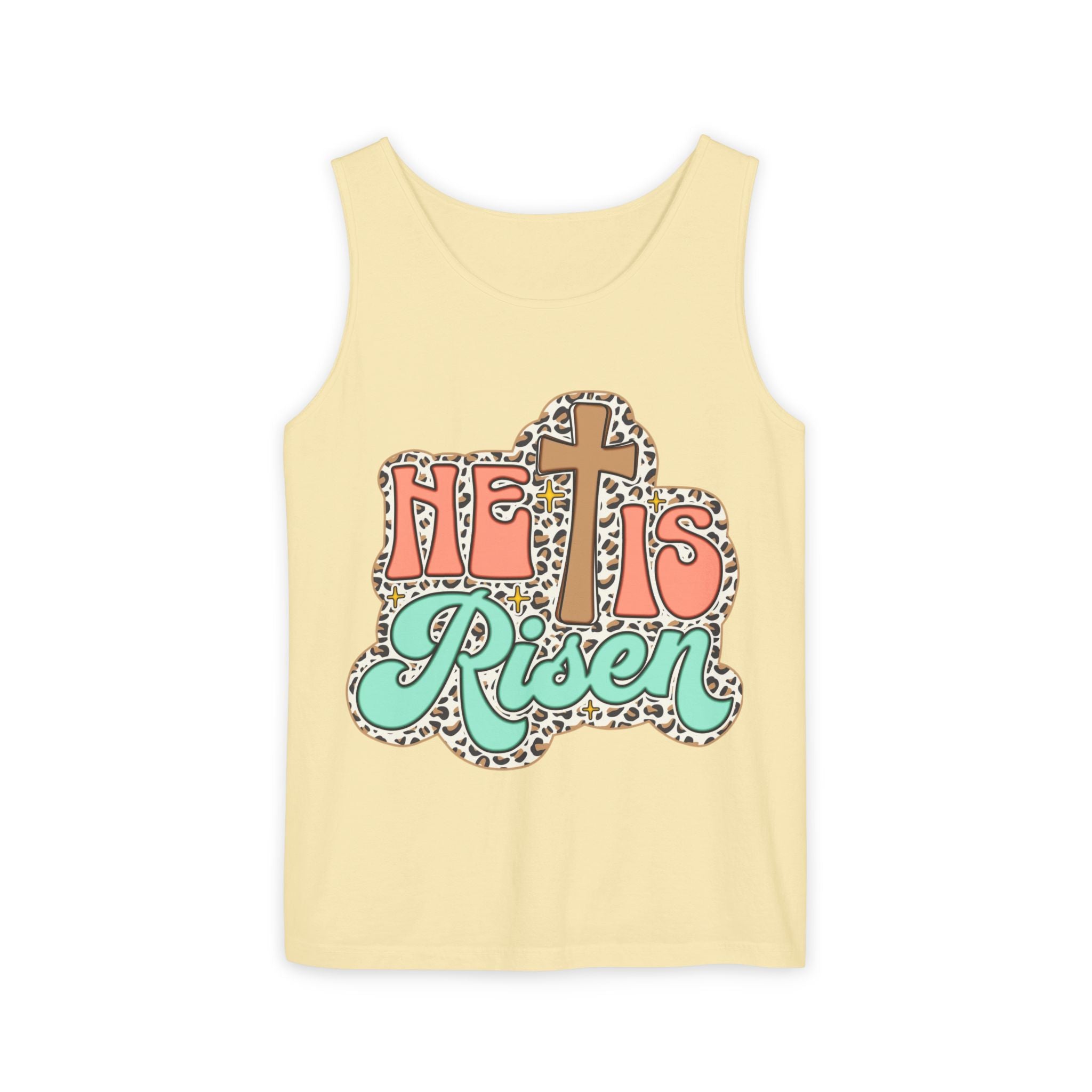 He Is Risen Tank Top — Christian Easter Cross Graphic Tank