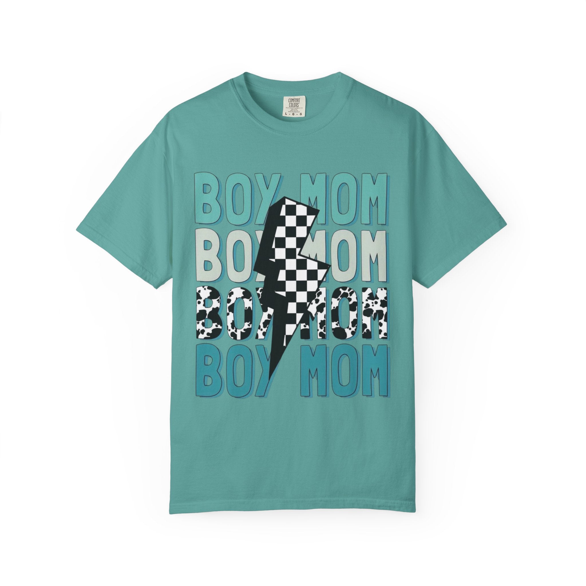 Boy Mom Graphic T-Shirt — Checkerboard Lightning Design