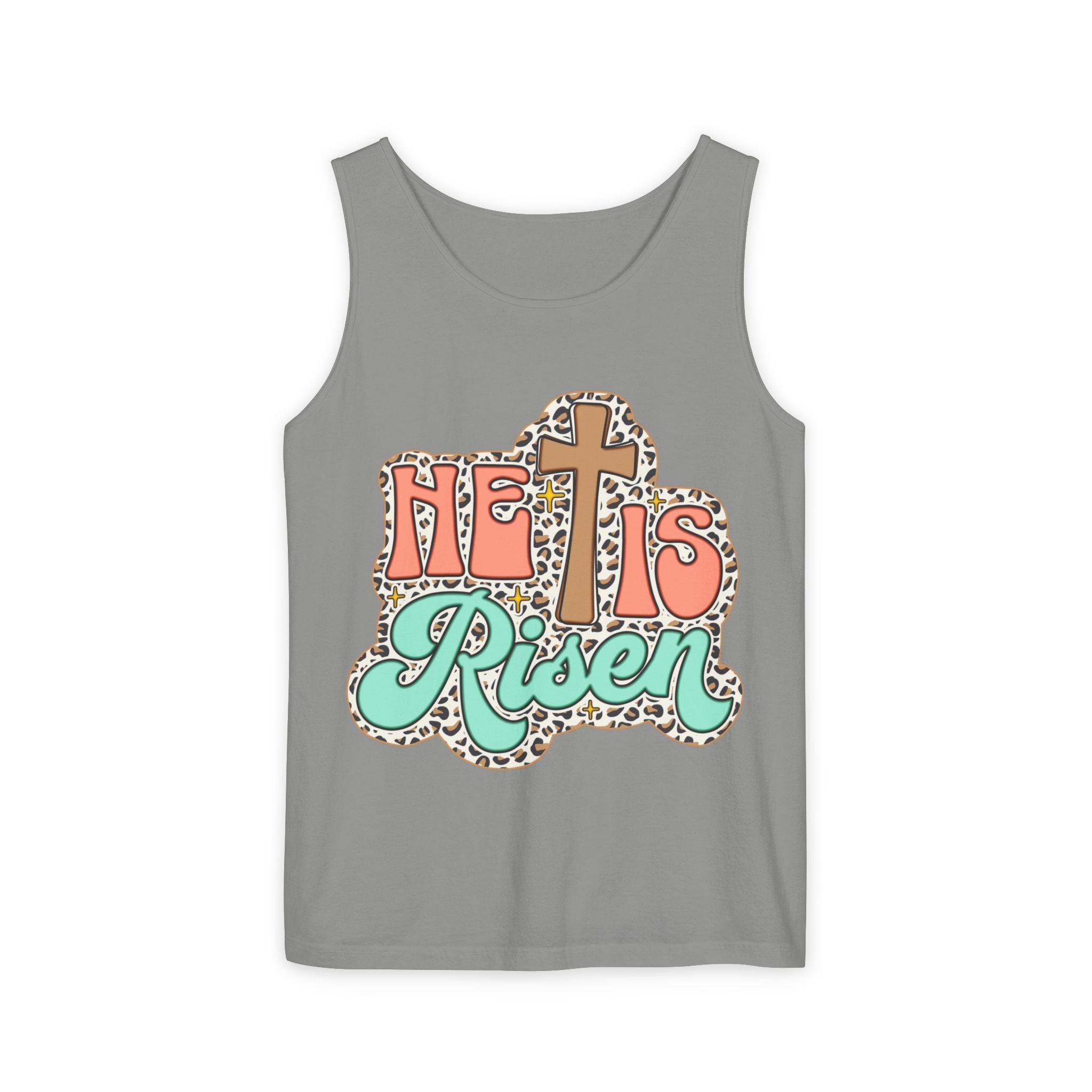 He Is Risen Tank Top — Christian Easter Cross Graphic Tank