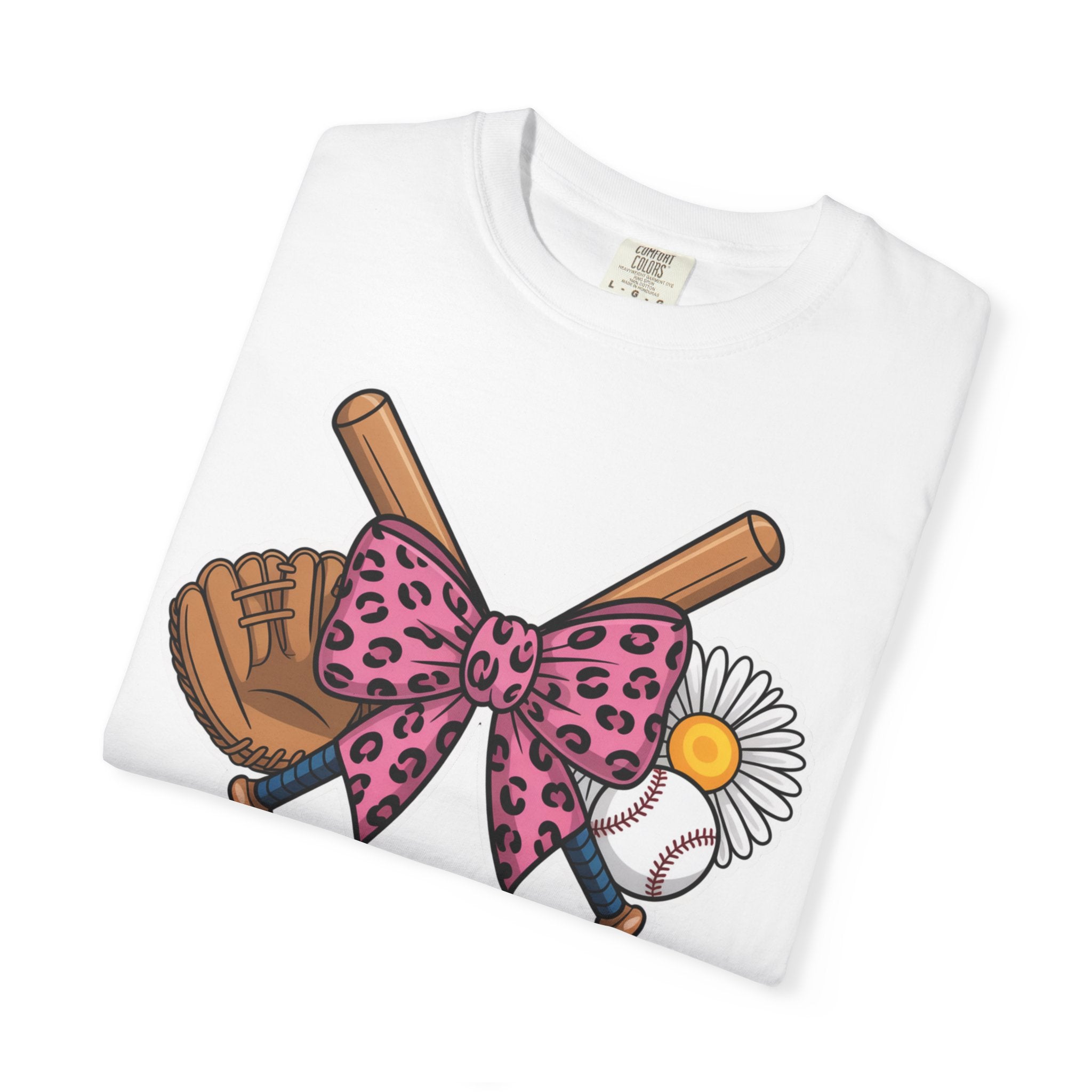 Baseball Mom T-Shirt — Pink Leopard Bow, Glove & Daisy Graphic